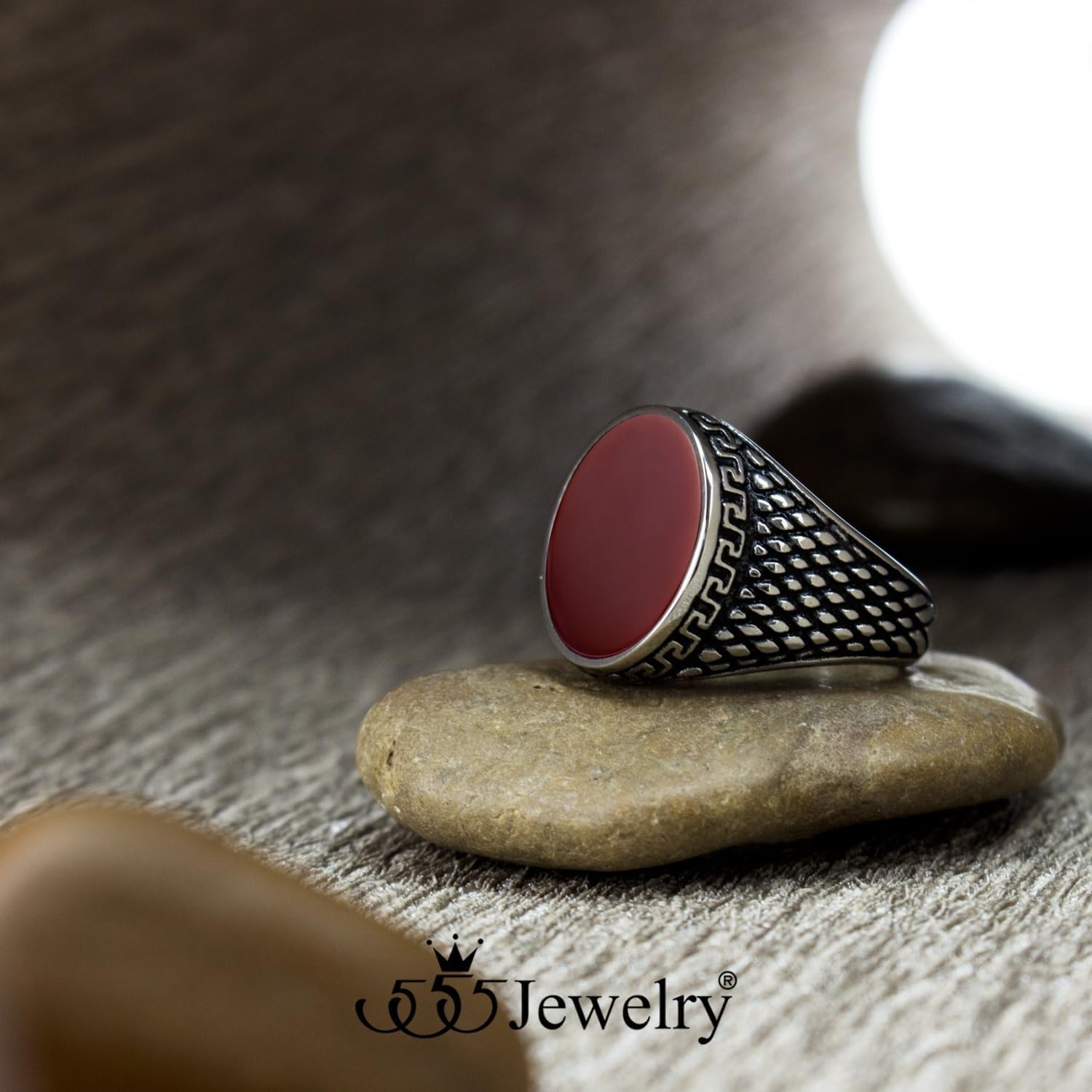 image:image555Jewelry Stainless Steel High Polish Plain Oval Black Onyx Signet Ring for MenSilver Jasper