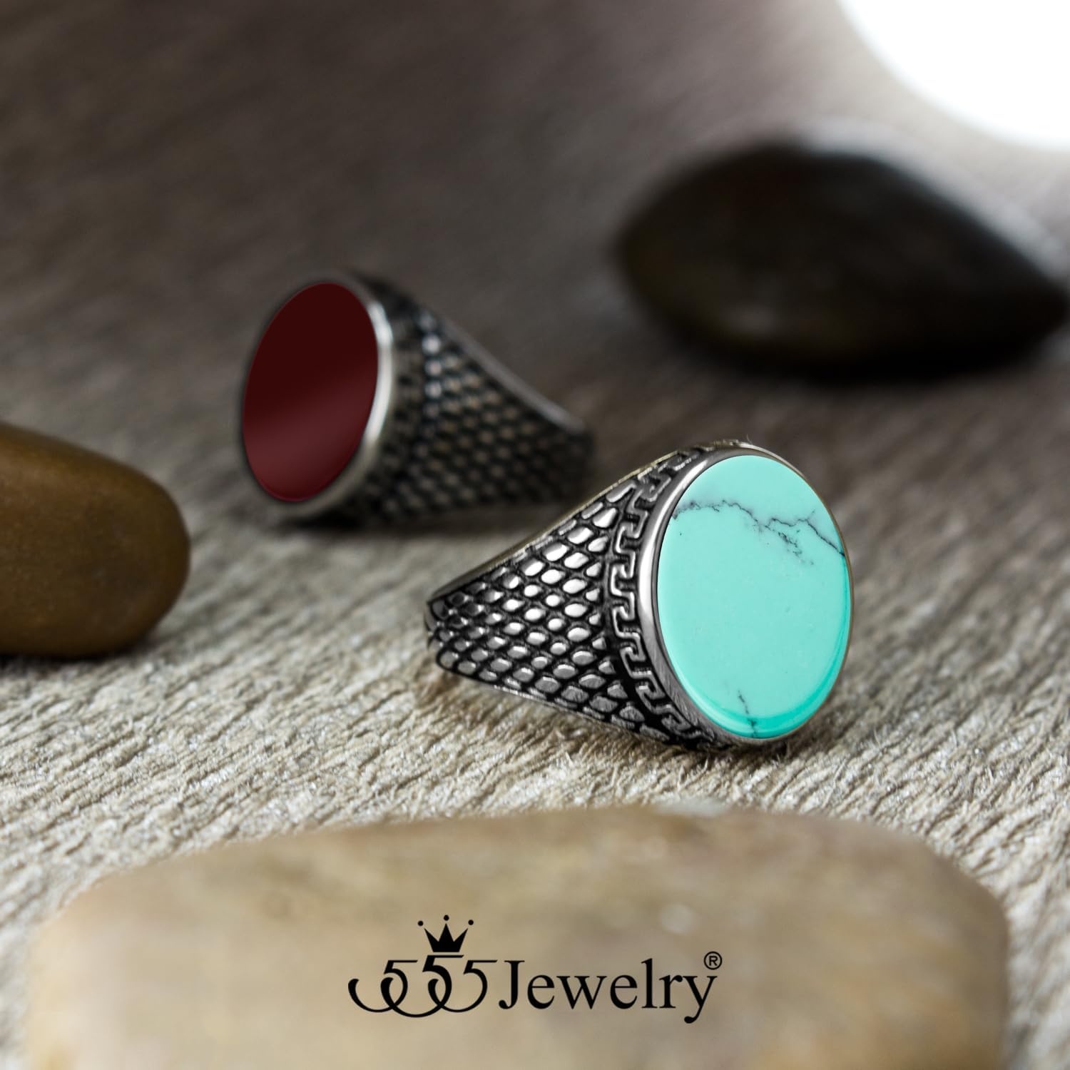 image:image555Jewelry Stainless Steel High Polish Plain Oval Black Onyx Signet Ring for MenSilver Jasper