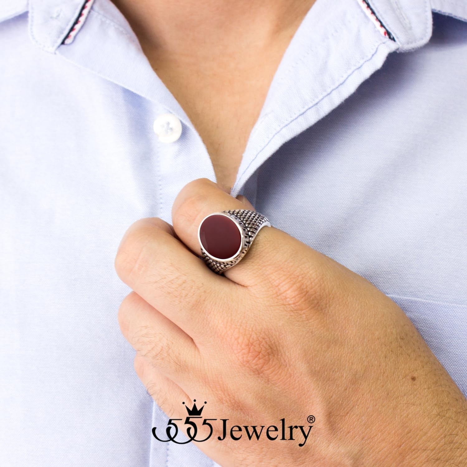 image:image555Jewelry Stainless Steel High Polish Plain Oval Black Onyx Signet Ring for MenSilver Jasper