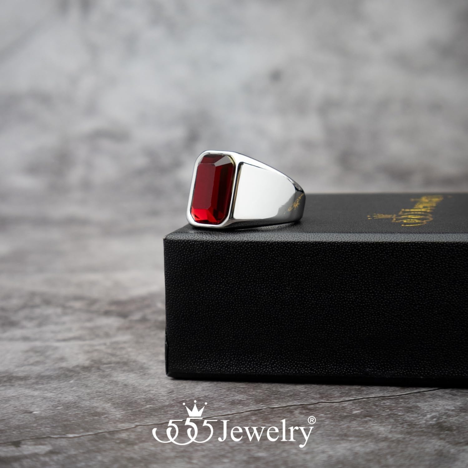 image:image555Jewelry Stainless Steel High Polish Plain Oval Black Onyx Signet Ring for MenSilver Red CZ