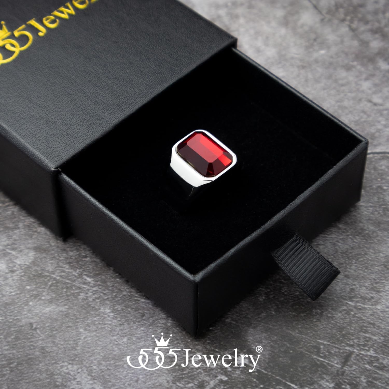 image:image555Jewelry Stainless Steel High Polish Plain Oval Black Onyx Signet Ring for MenSilver Red CZ