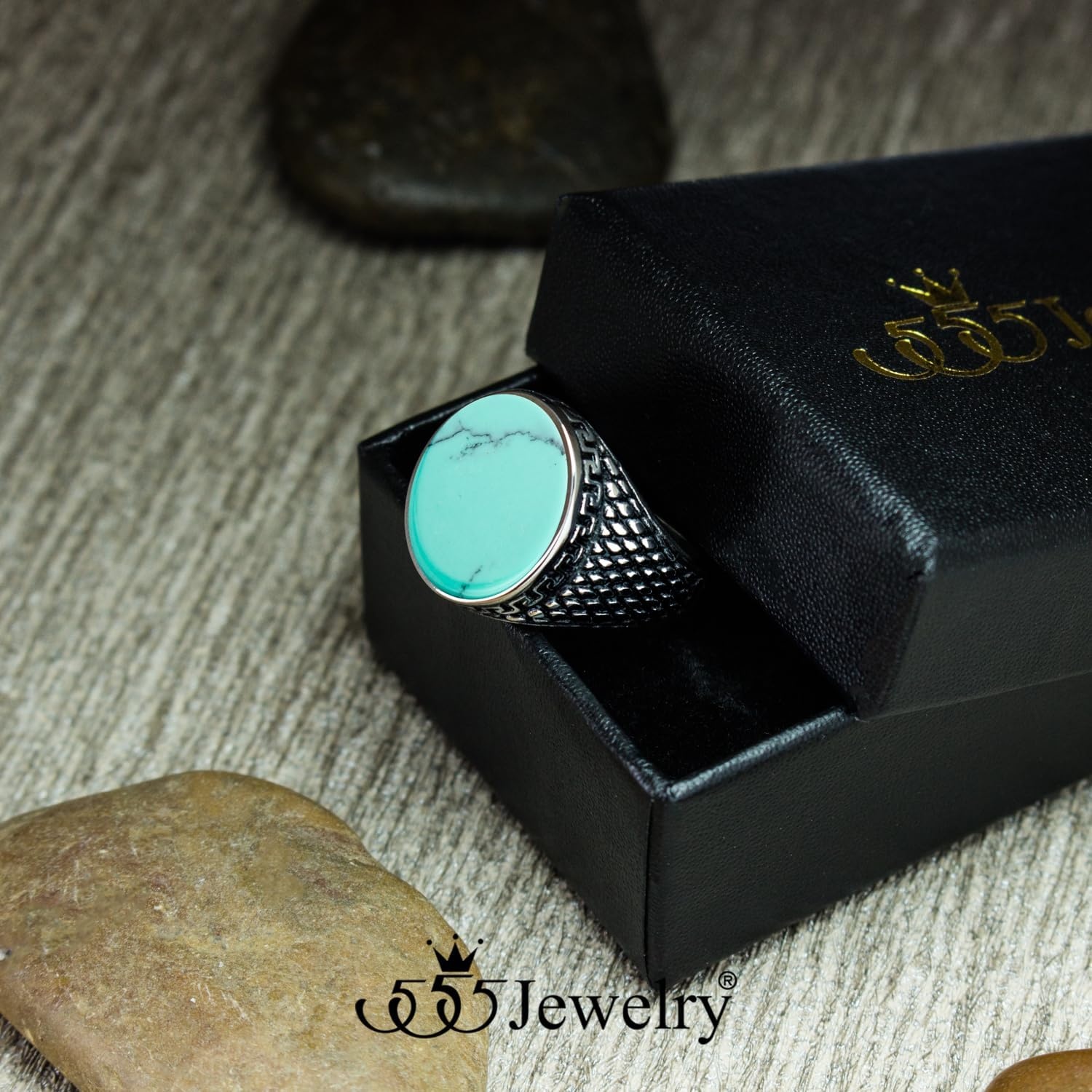image:image555Jewelry Stainless Steel High Polish Plain Oval Black Onyx Signet Ring for MenSilver Turquoise