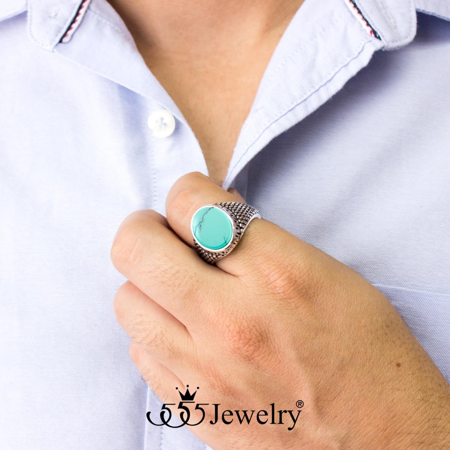 image:image555Jewelry Stainless Steel High Polish Plain Oval Black Onyx Signet Ring for MenSilver Turquoise