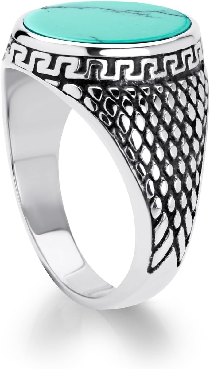 image:image555Jewelry Stainless Steel High Polish Plain Oval Black Onyx Signet Ring for MenSilver Turquoise