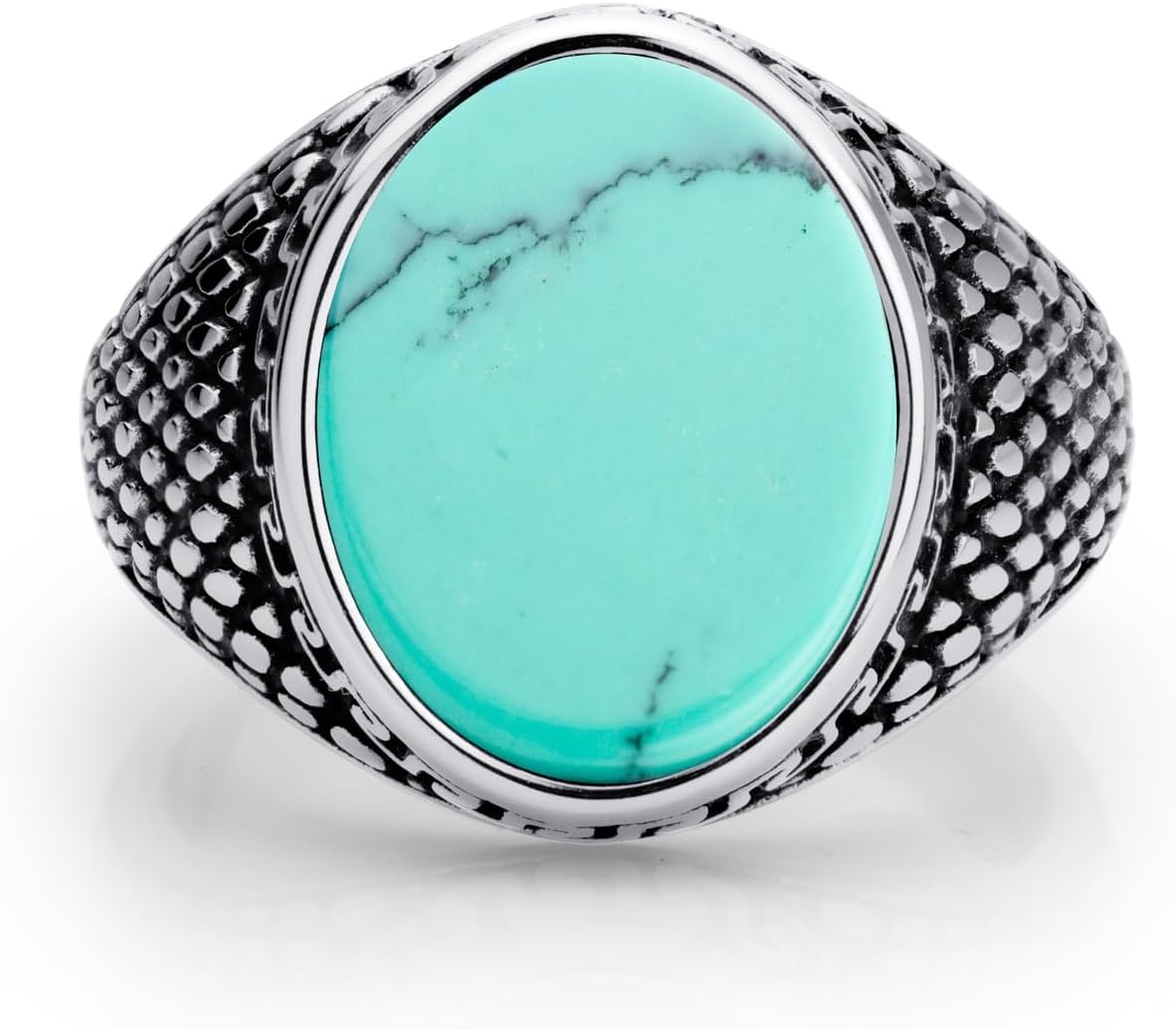 image:image555Jewelry Stainless Steel High Polish Plain Oval Black Onyx Signet Ring for MenSilver Turquoise