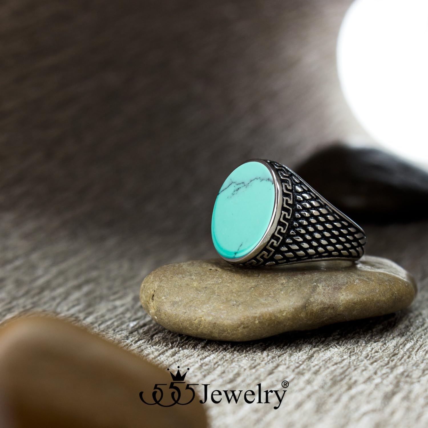 image:image555Jewelry Stainless Steel High Polish Plain Oval Black Onyx Signet Ring for MenSilver Turquoise