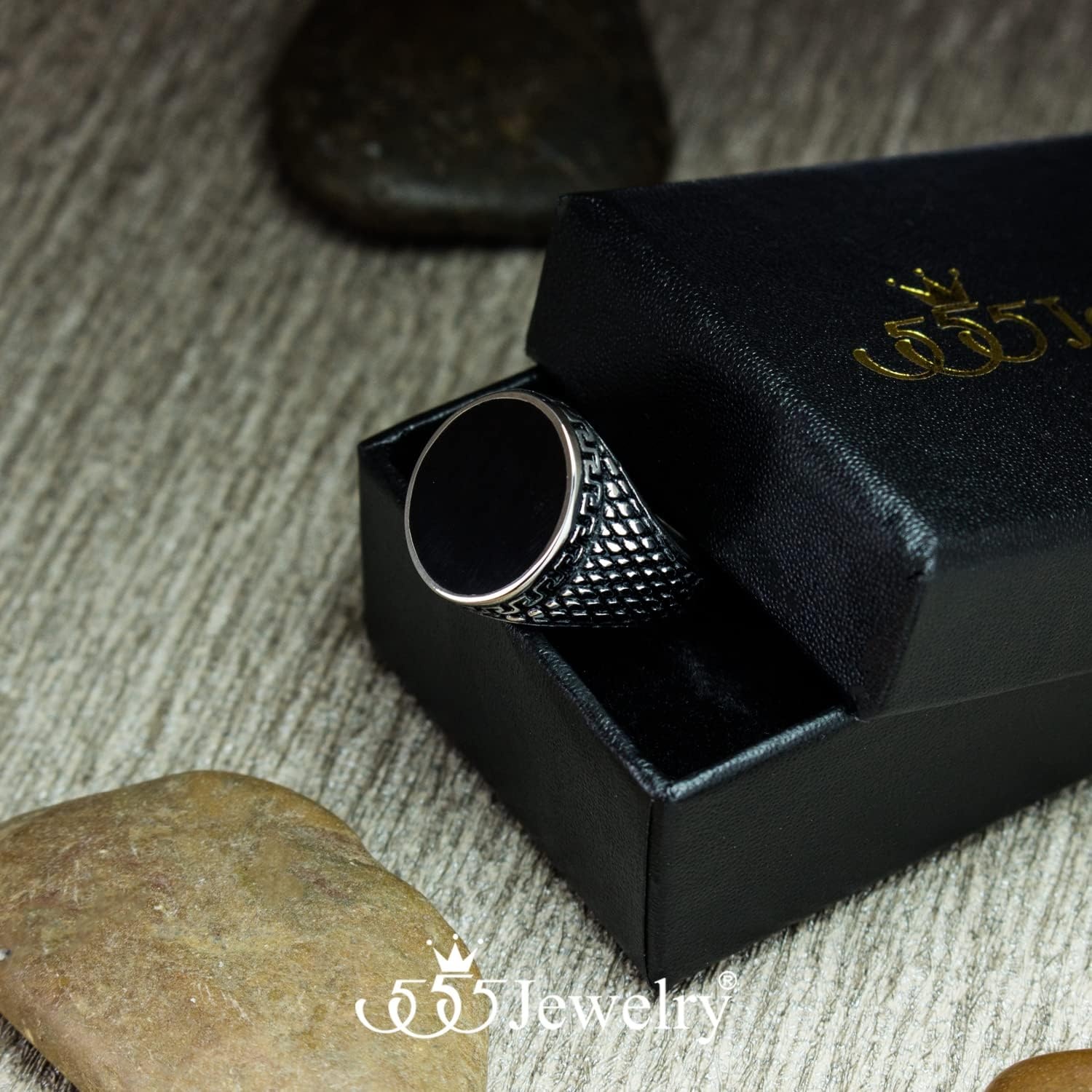image:image555Jewelry Stainless Steel High Polish Plain Oval Black Onyx Signet Ring for MenSilver Vintage