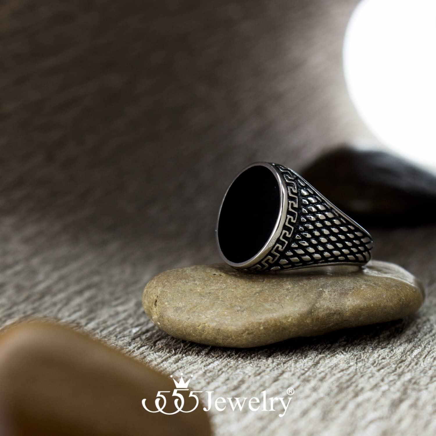 image:image555Jewelry Stainless Steel High Polish Plain Oval Black Onyx Signet Ring for MenSilver Vintage