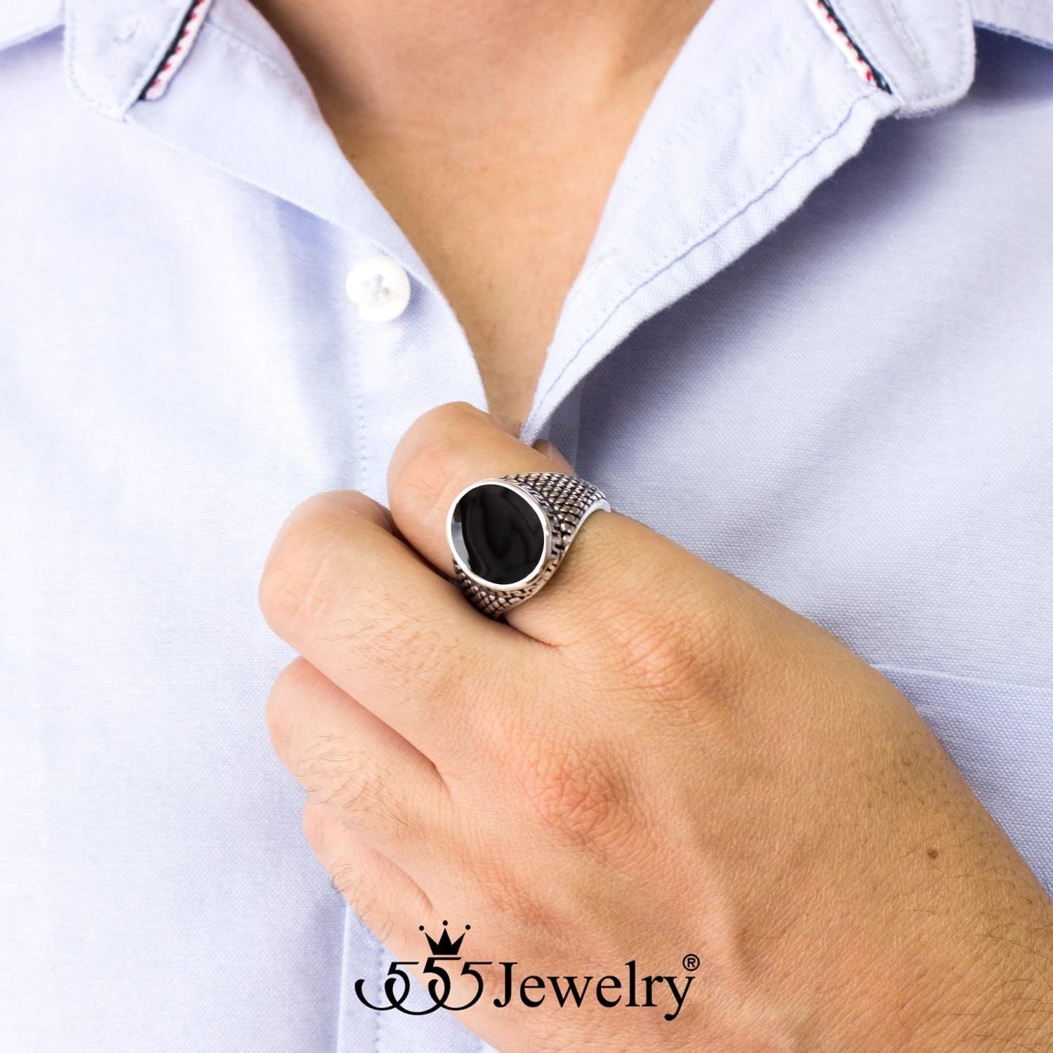 image:image555Jewelry Stainless Steel High Polish Plain Oval Black Onyx Signet Ring for MenSilver Vintage