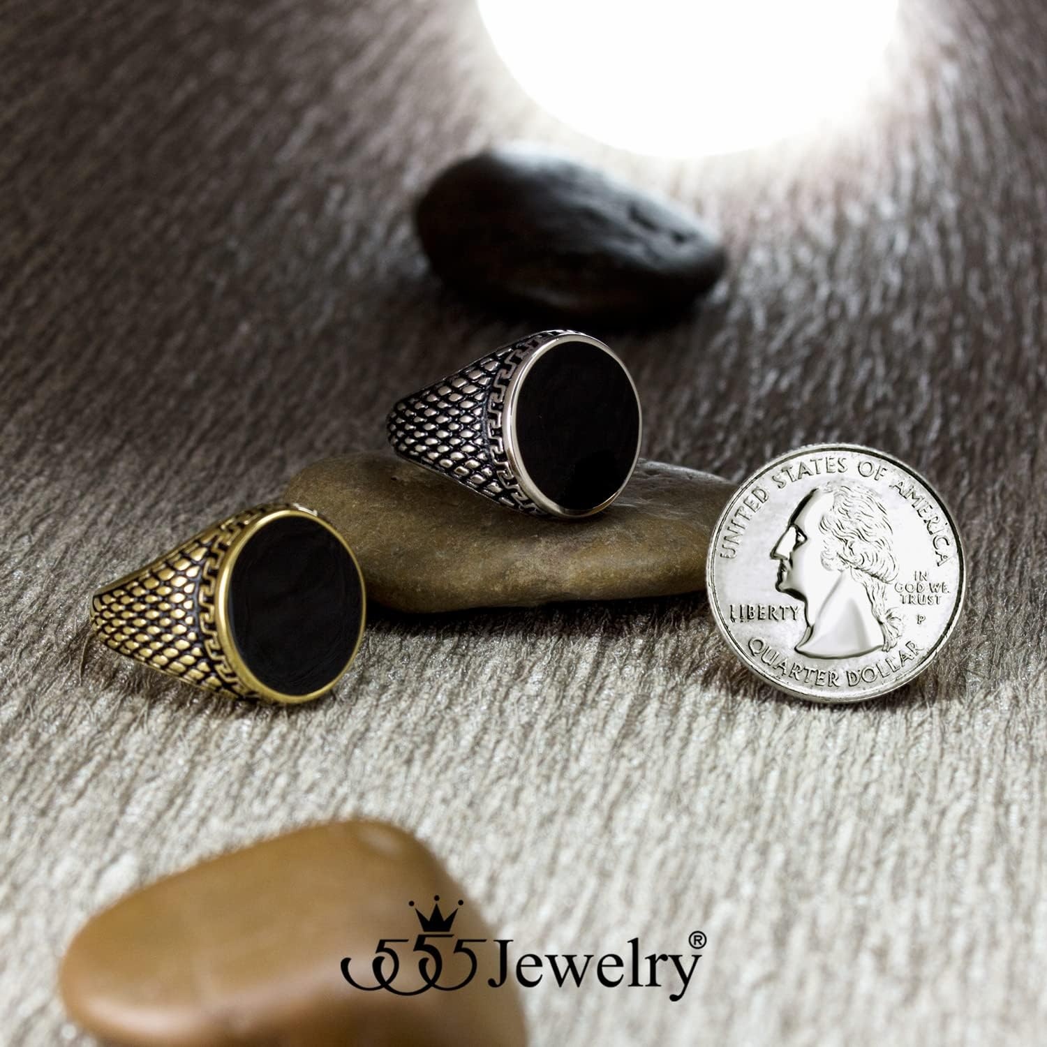 image:image555Jewelry Stainless Steel High Polish Plain Oval Black Onyx Signet Ring for MenSilver Vintage