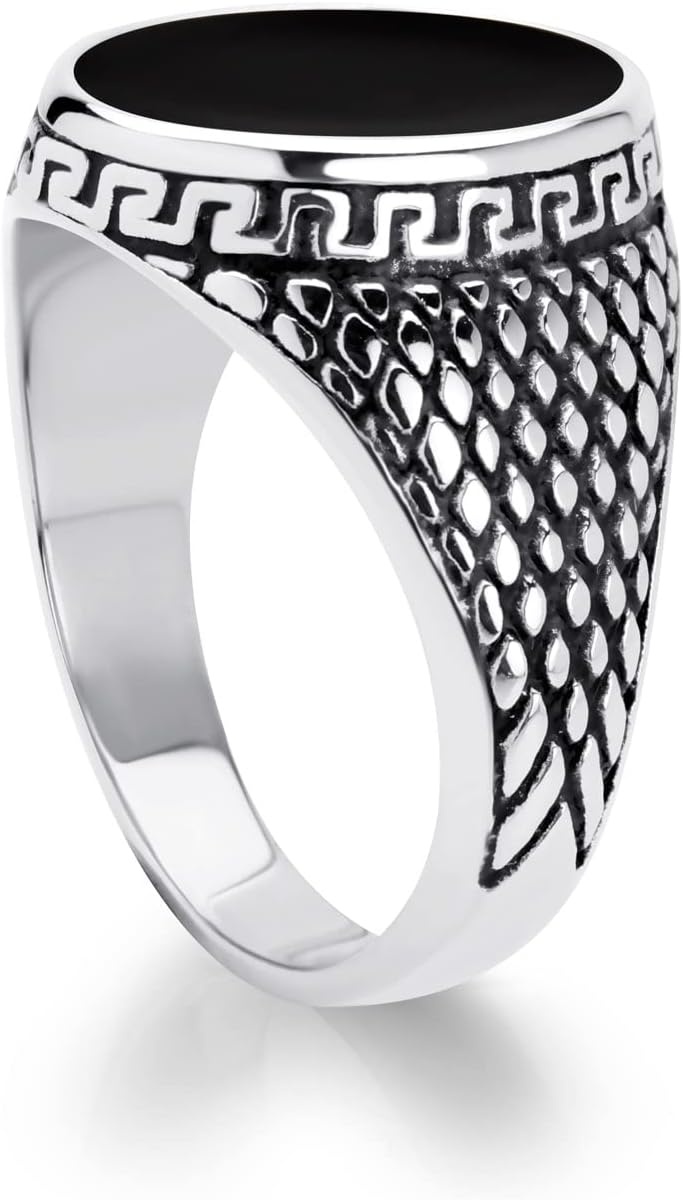 image:image555Jewelry Stainless Steel High Polish Plain Oval Black Onyx Signet Ring for MenSilver Vintage