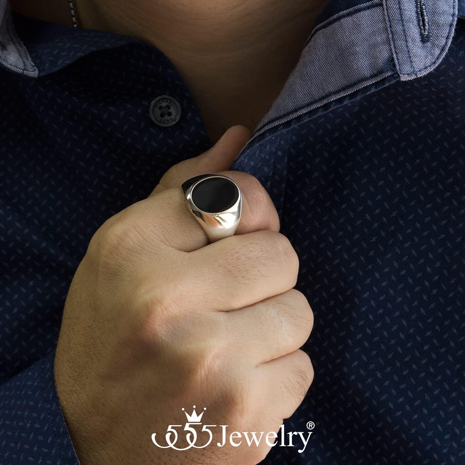 image:image555Jewelry Stainless Steel High Polish Plain Oval Black Onyx Signet Ring for MenSilver