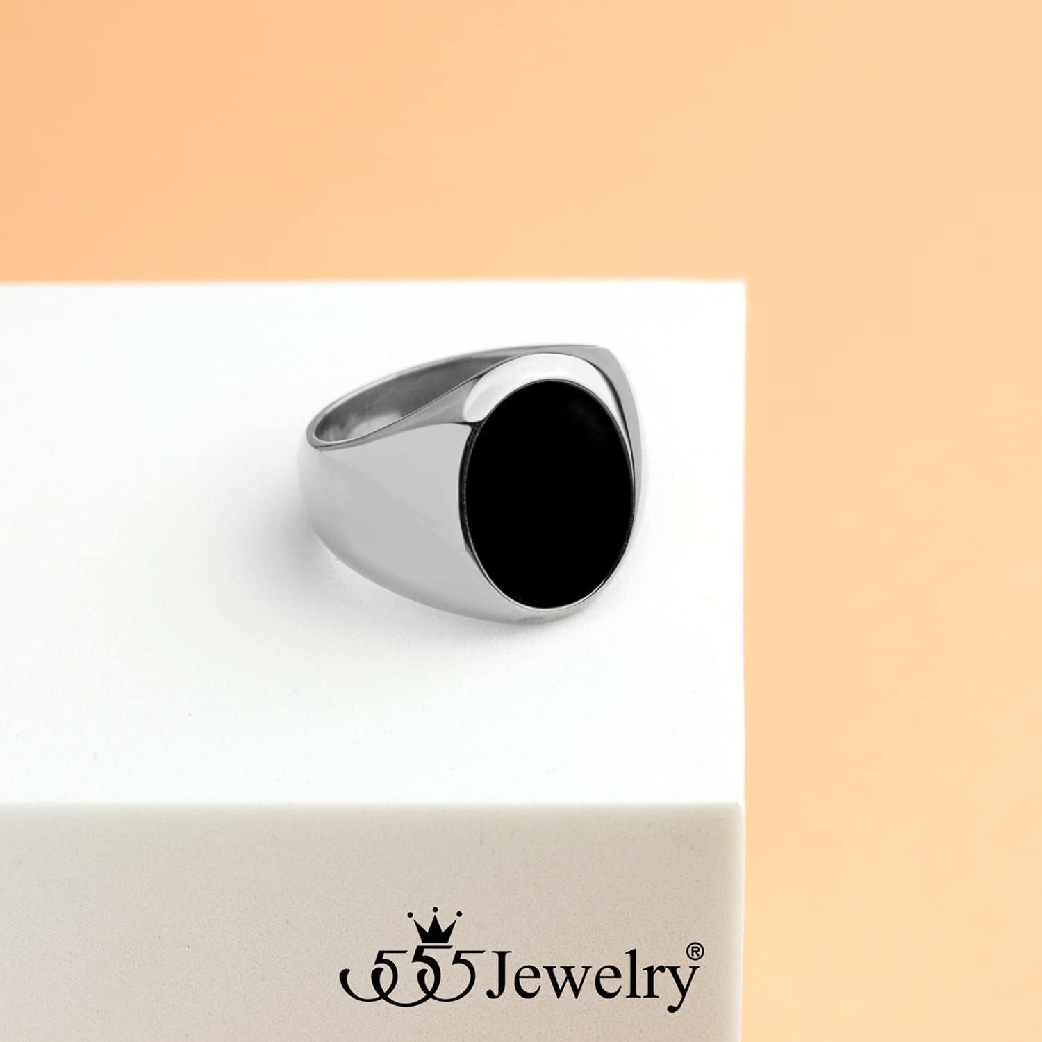 image:image555Jewelry Stainless Steel High Polish Plain Oval Black Onyx Signet Ring for MenSilver