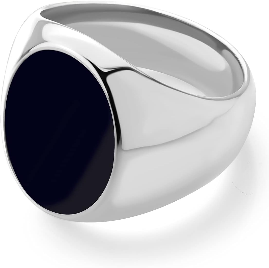 image:image555Jewelry Stainless Steel High Polish Plain Oval Black Onyx Signet Ring for MenSilver