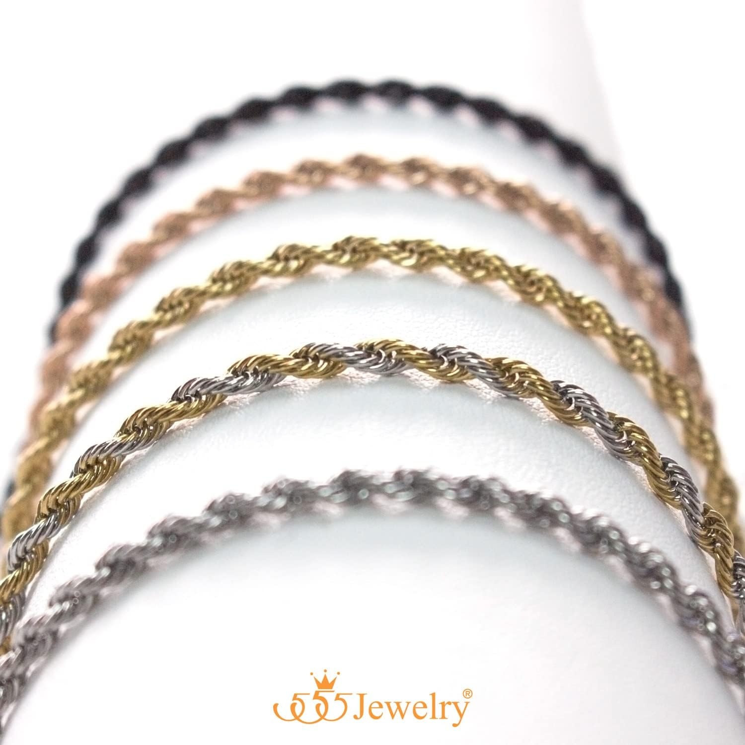 image:image555Jewelry Stainless Steel Hypoallergenic Twisted Singapore Rope Chain NecklaceBlack