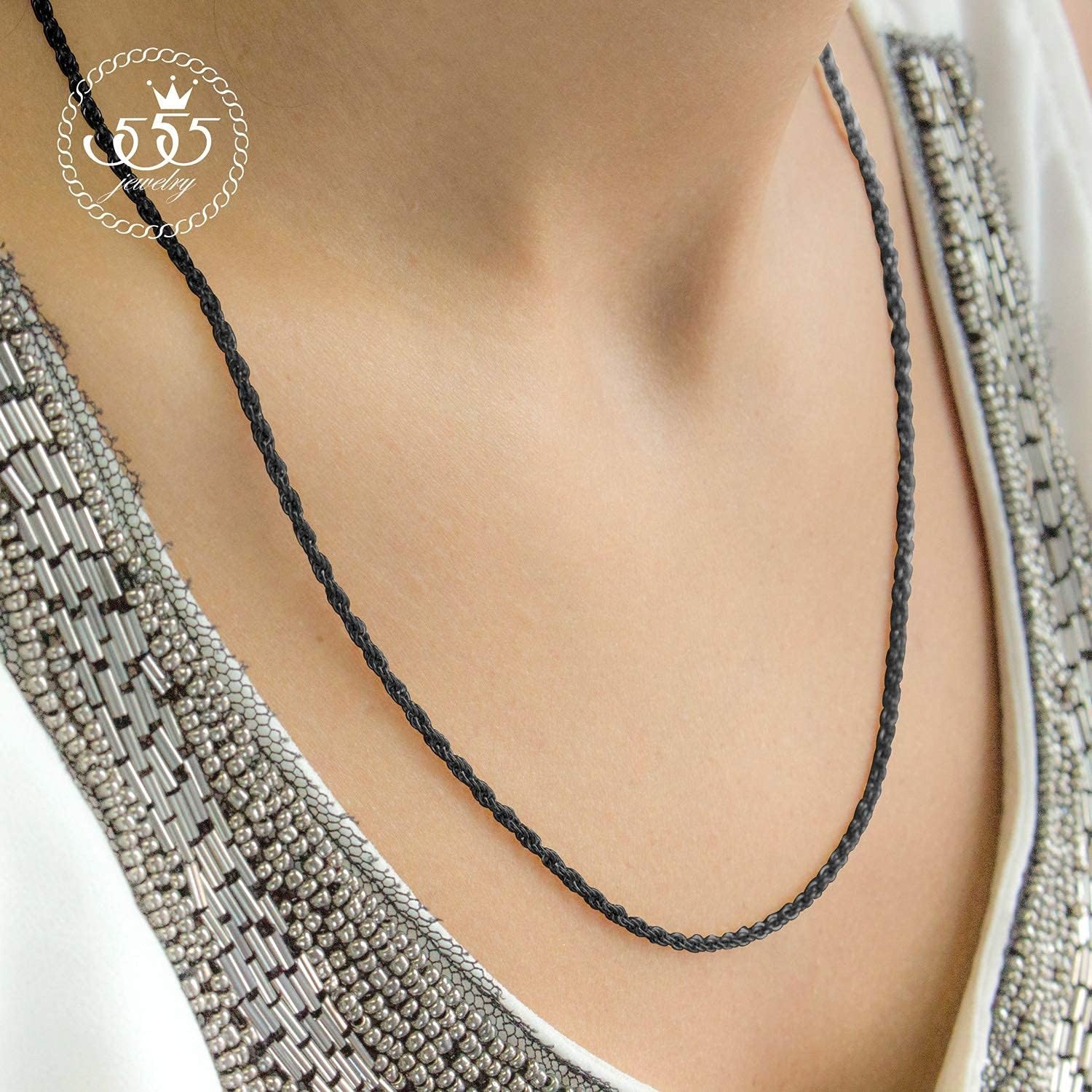 image:image555Jewelry Stainless Steel Hypoallergenic Twisted Singapore Rope Chain NecklaceBlack