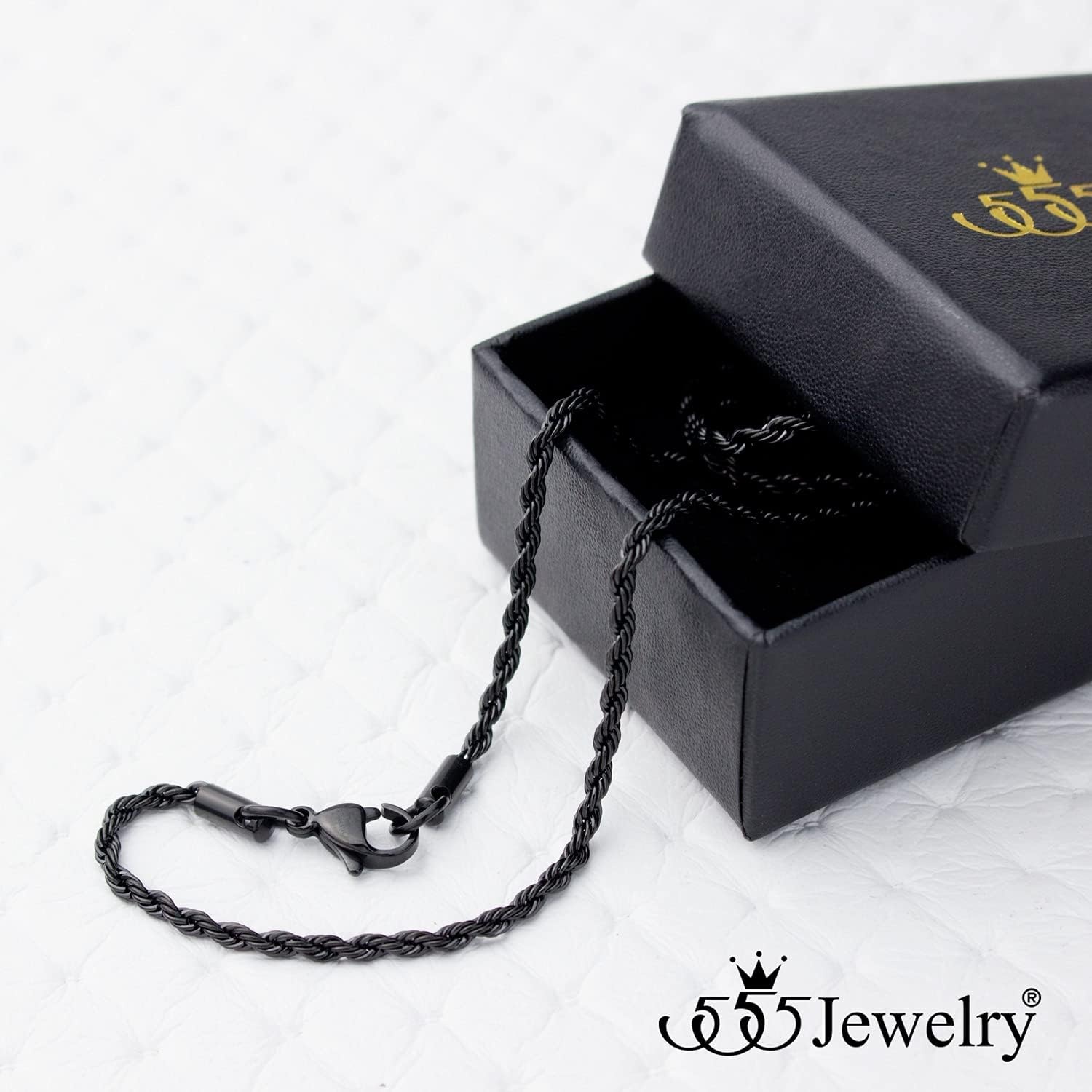 image:image555Jewelry Stainless Steel Hypoallergenic Twisted Singapore Rope Chain NecklaceBlack