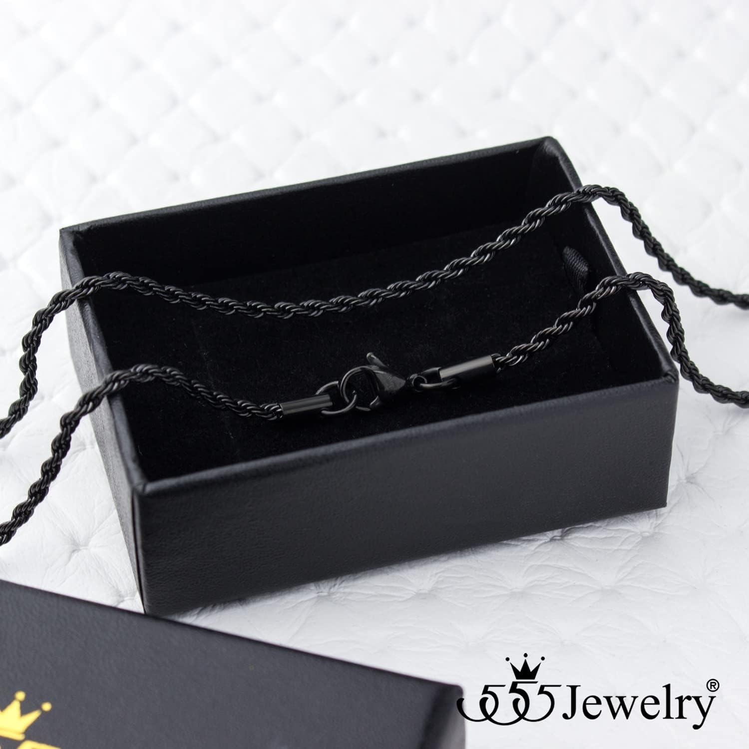 image:image555Jewelry Stainless Steel Hypoallergenic Twisted Singapore Rope Chain NecklaceBlack