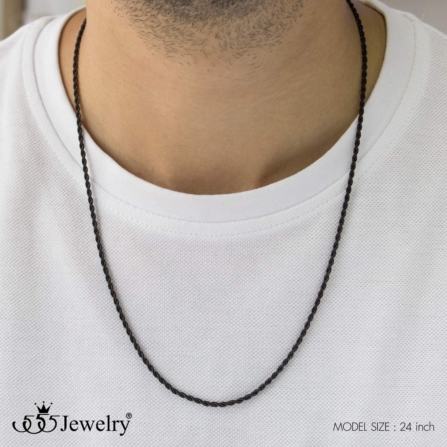image:image555Jewelry Stainless Steel Hypoallergenic Twisted Singapore Rope Chain NecklaceBlack