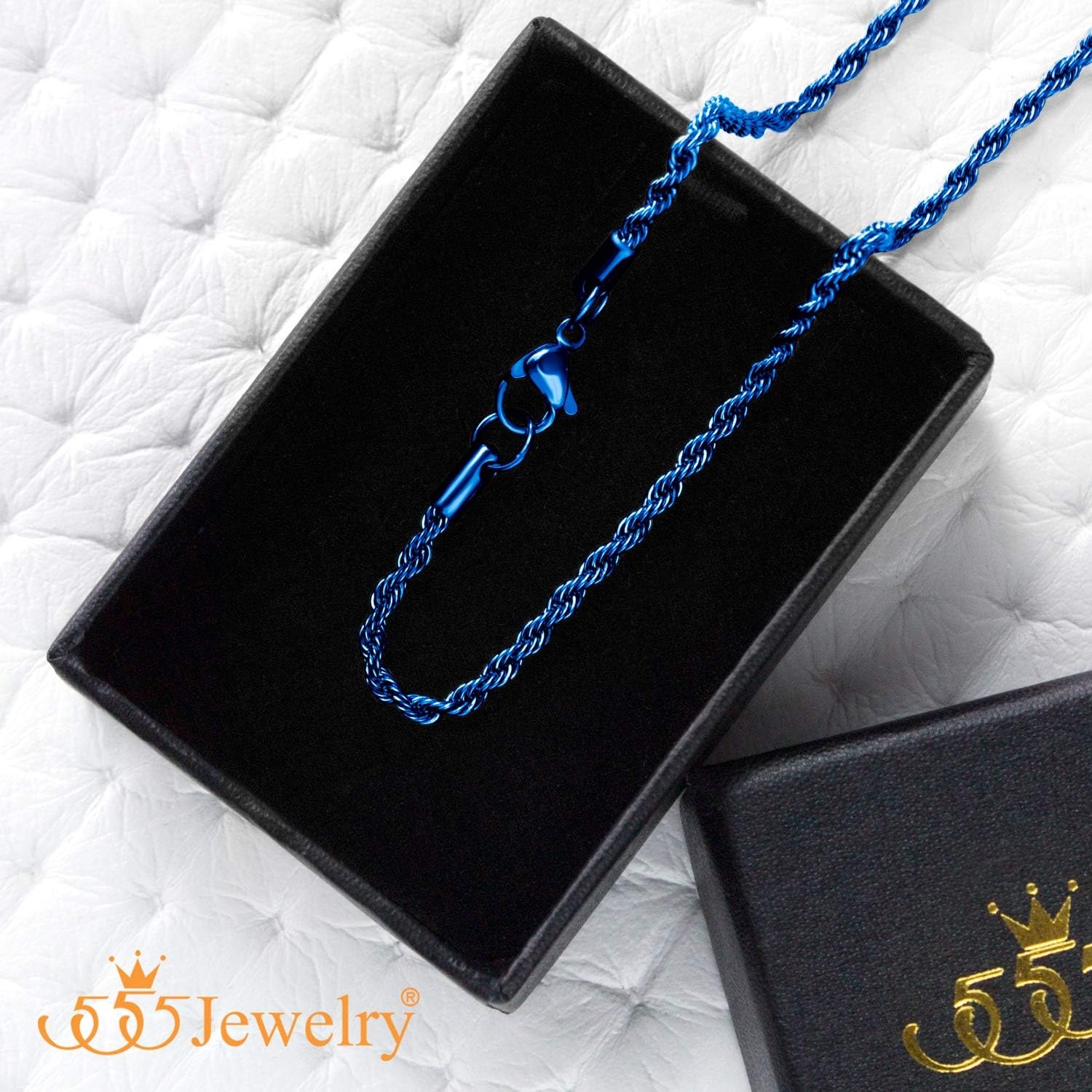 image:image555Jewelry Stainless Steel Hypoallergenic Twisted Singapore Rope Chain NecklaceBlue