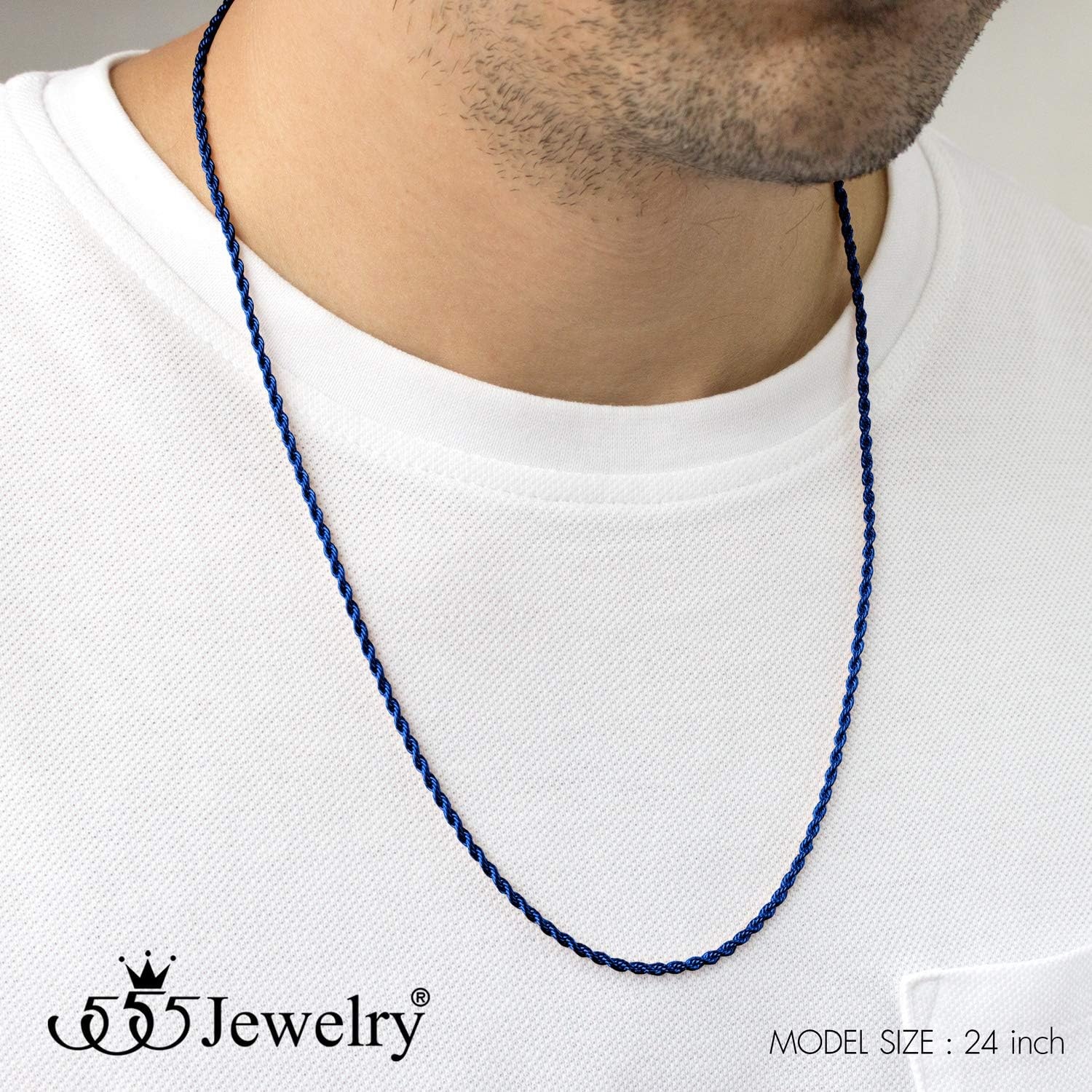 image:image555Jewelry Stainless Steel Hypoallergenic Twisted Singapore Rope Chain NecklaceBlue