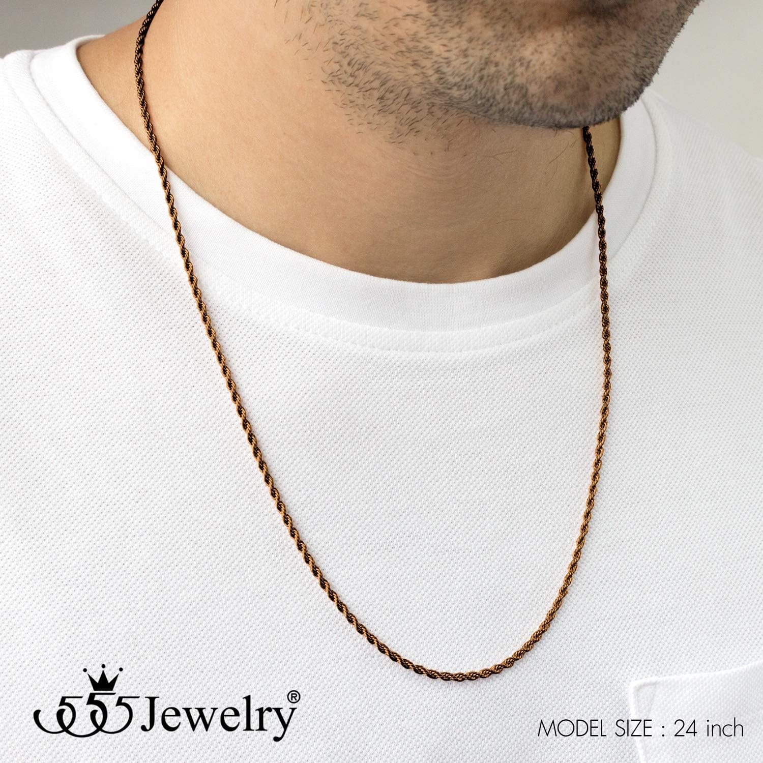 image:image555Jewelry Stainless Steel Hypoallergenic Twisted Singapore Rope Chain NecklaceCoffee