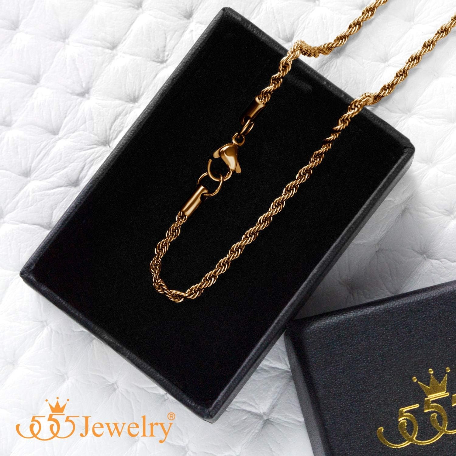 image:image555Jewelry Stainless Steel Hypoallergenic Twisted Singapore Rope Chain NecklaceCoffee