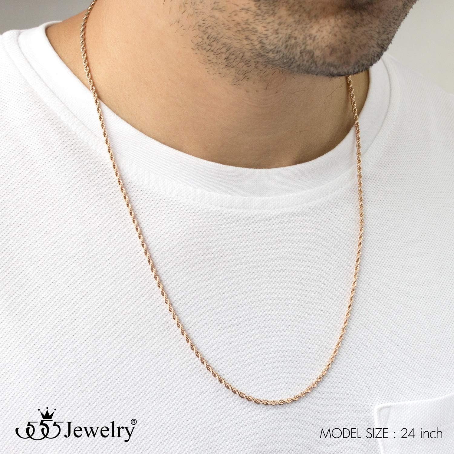 image:image555Jewelry Stainless Steel Hypoallergenic Twisted Singapore Rope Chain NecklacePink Rose Gold