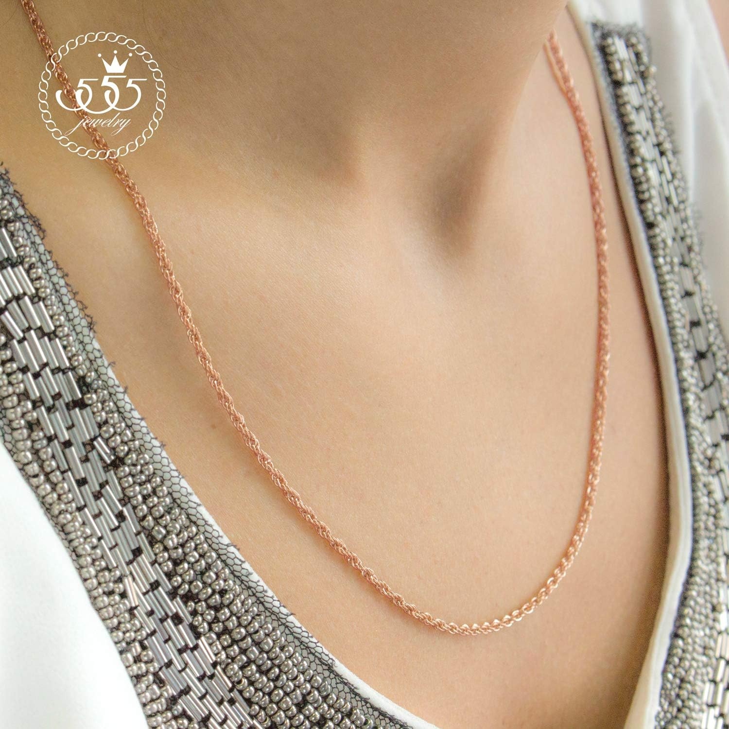 image:image555Jewelry Stainless Steel Hypoallergenic Twisted Singapore Rope Chain NecklacePink Rose Gold