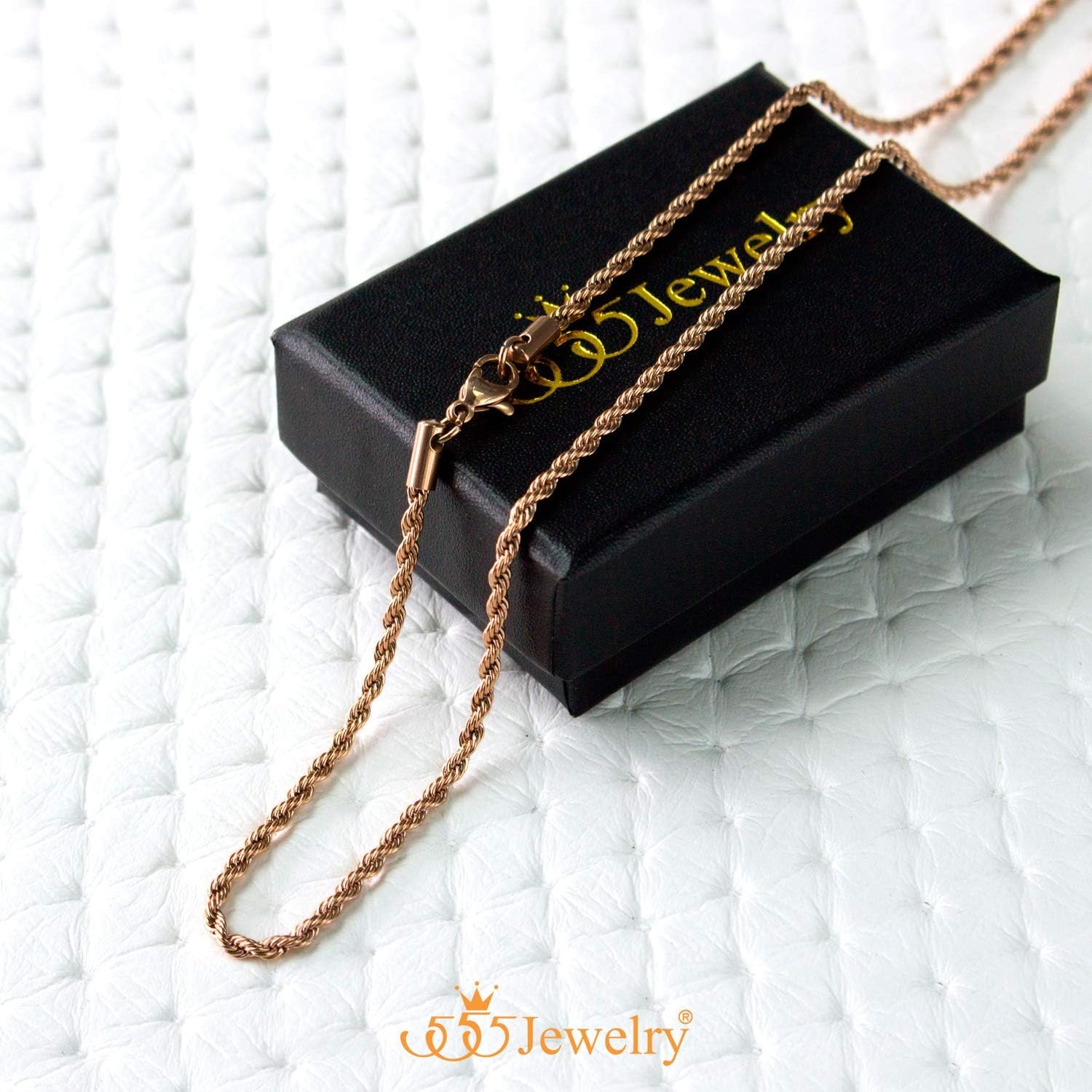 image:image555Jewelry Stainless Steel Hypoallergenic Twisted Singapore Rope Chain NecklacePink Rose Gold