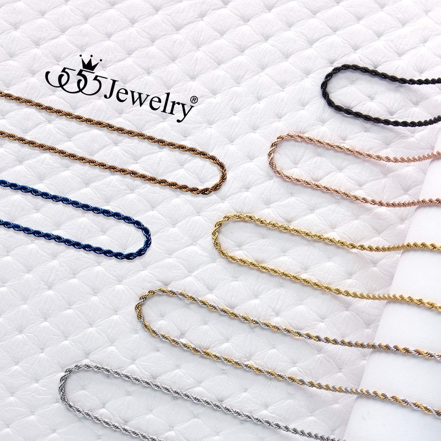 image:image555Jewelry Stainless Steel Hypoallergenic Twisted Singapore Rope Chain NecklacePink Rose Gold