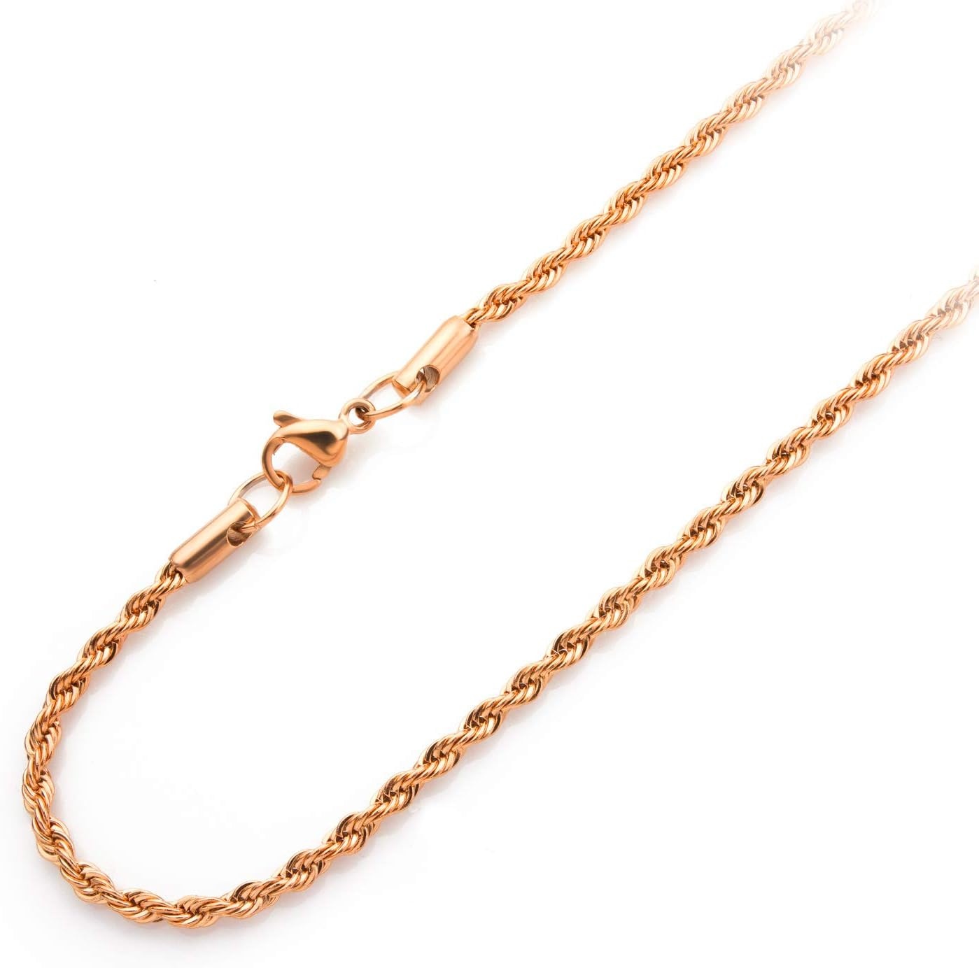 image:image555Jewelry Stainless Steel Hypoallergenic Twisted Singapore Rope Chain NecklacePink Rose Gold