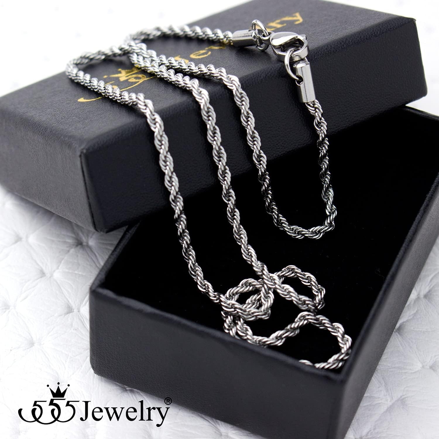 image:image555Jewelry Stainless Steel Hypoallergenic Twisted Singapore Rope Chain NecklaceSilver