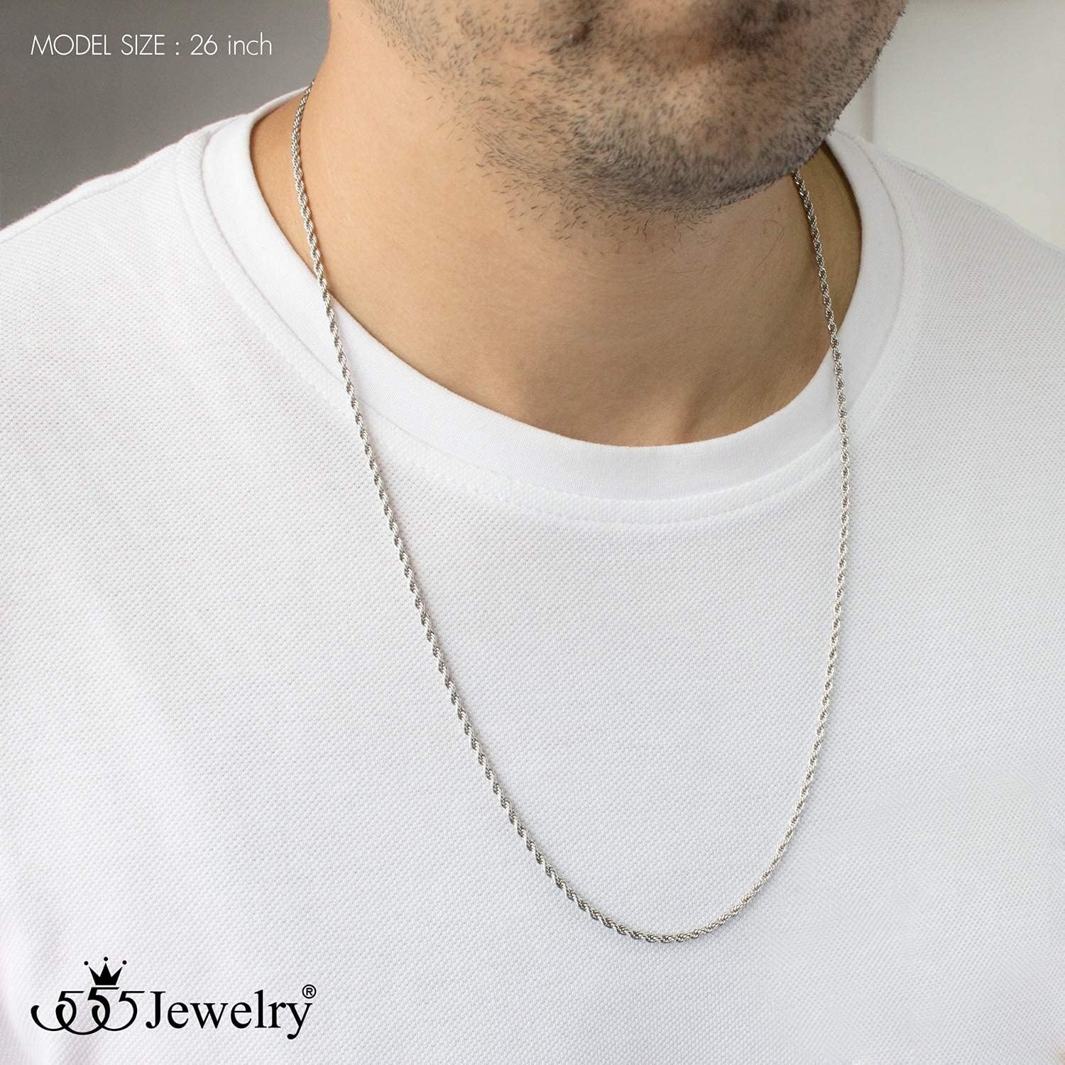 image:image555Jewelry Stainless Steel Hypoallergenic Twisted Singapore Rope Chain NecklaceSilver