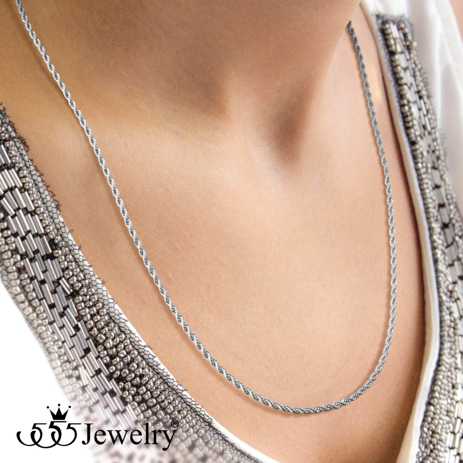 image:image555Jewelry Stainless Steel Hypoallergenic Twisted Singapore Rope Chain NecklaceSilver