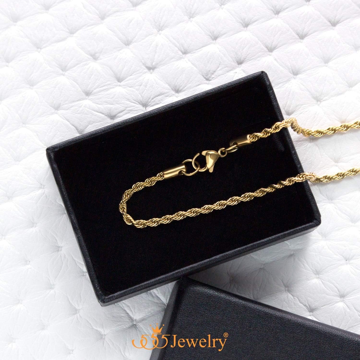 image:image555Jewelry Stainless Steel Hypoallergenic Twisted Singapore Rope Chain NecklaceYellow Gold