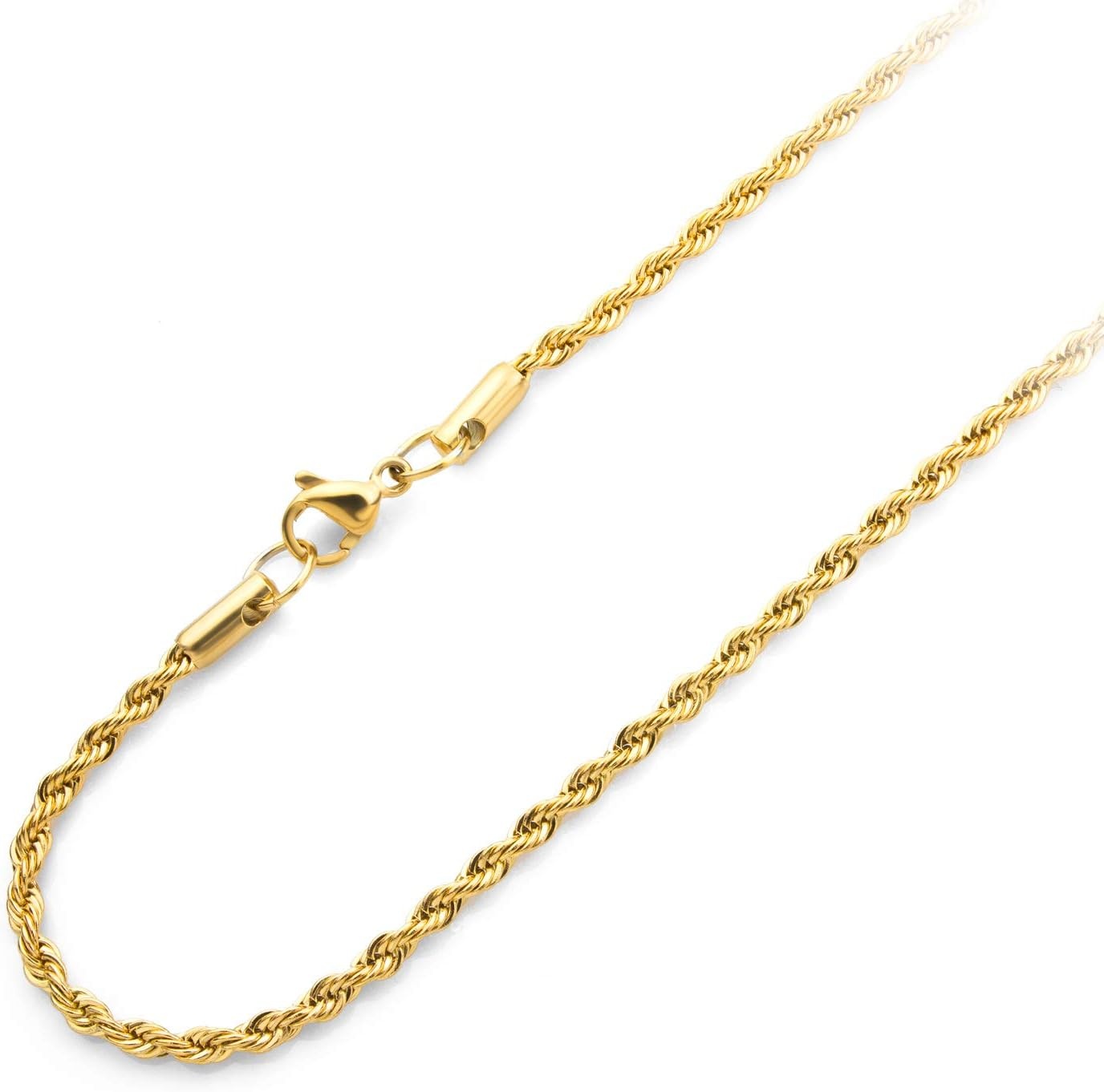 image:image555Jewelry Stainless Steel Hypoallergenic Twisted Singapore Rope Chain NecklaceYellow Gold