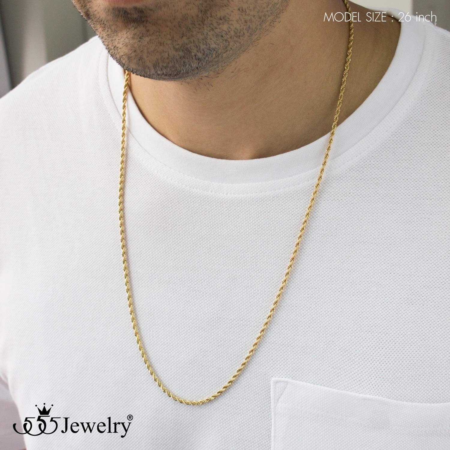 image:image555Jewelry Stainless Steel Hypoallergenic Twisted Singapore Rope Chain NecklaceYellow Gold