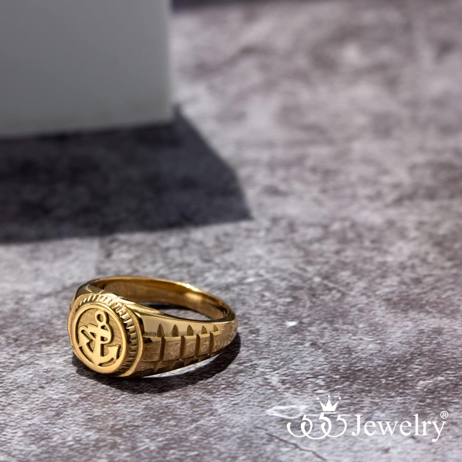 image:image555Jewelry Stainless Steel Modern Nautical Pirate Sailor Anchor Signet Ring for MenGold