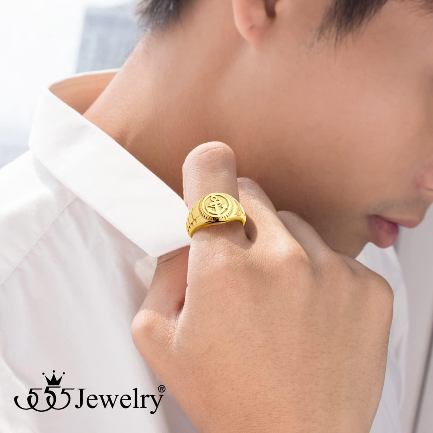 image:image555Jewelry Stainless Steel Modern Nautical Pirate Sailor Anchor Signet Ring for MenGold