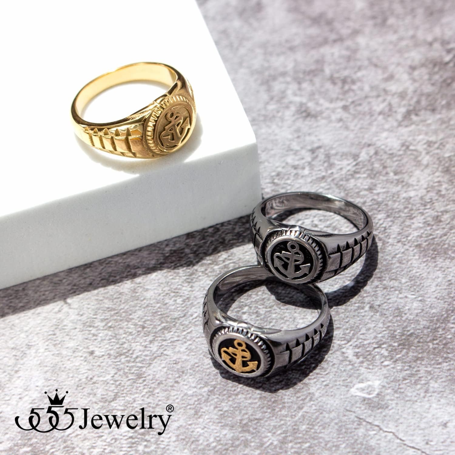 image:image555Jewelry Stainless Steel Modern Nautical Pirate Sailor Anchor Signet Ring for MenSilver Gold