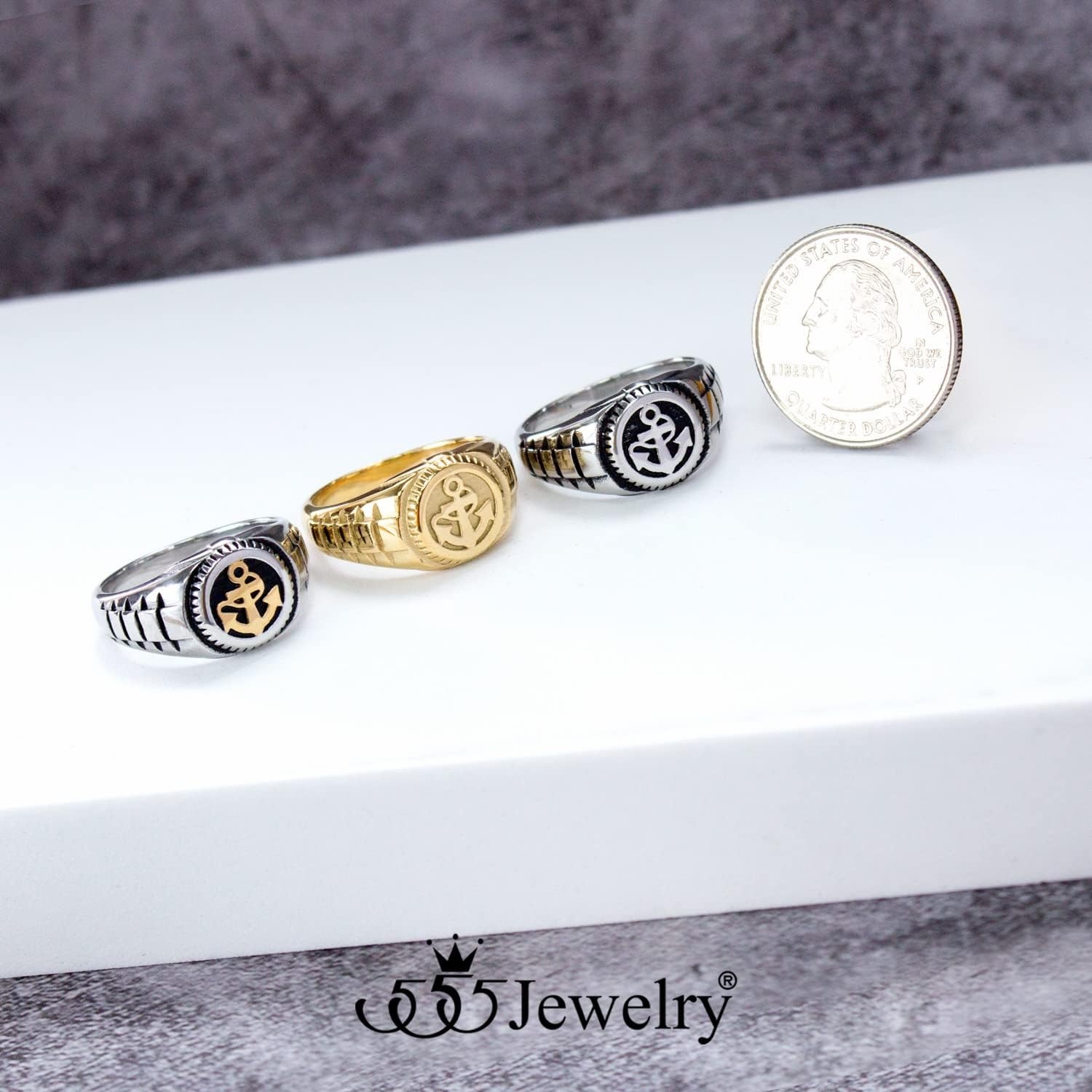 image:image555Jewelry Stainless Steel Modern Nautical Pirate Sailor Anchor Signet Ring for MenSilver Gold