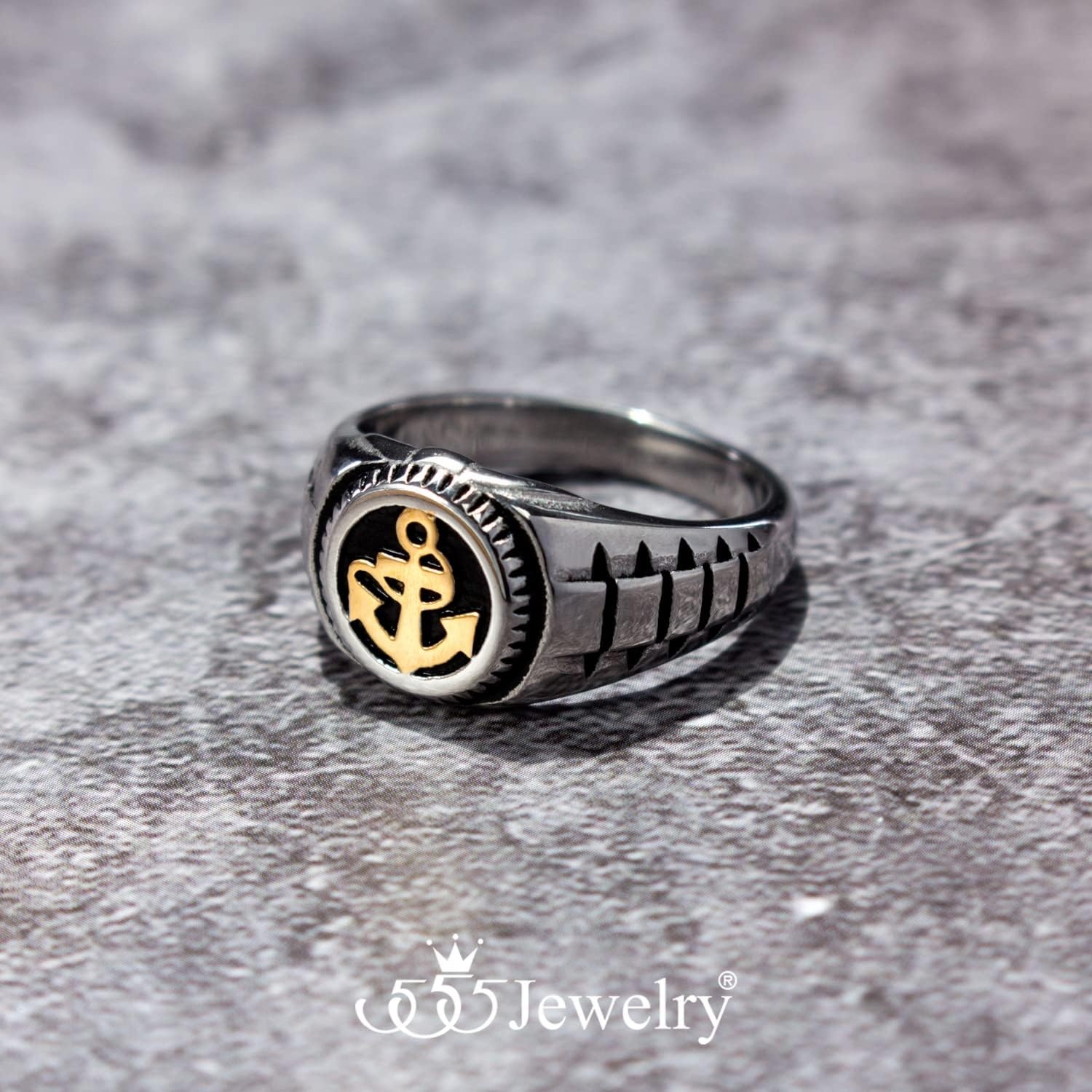 image:image555Jewelry Stainless Steel Modern Nautical Pirate Sailor Anchor Signet Ring for MenSilver Gold