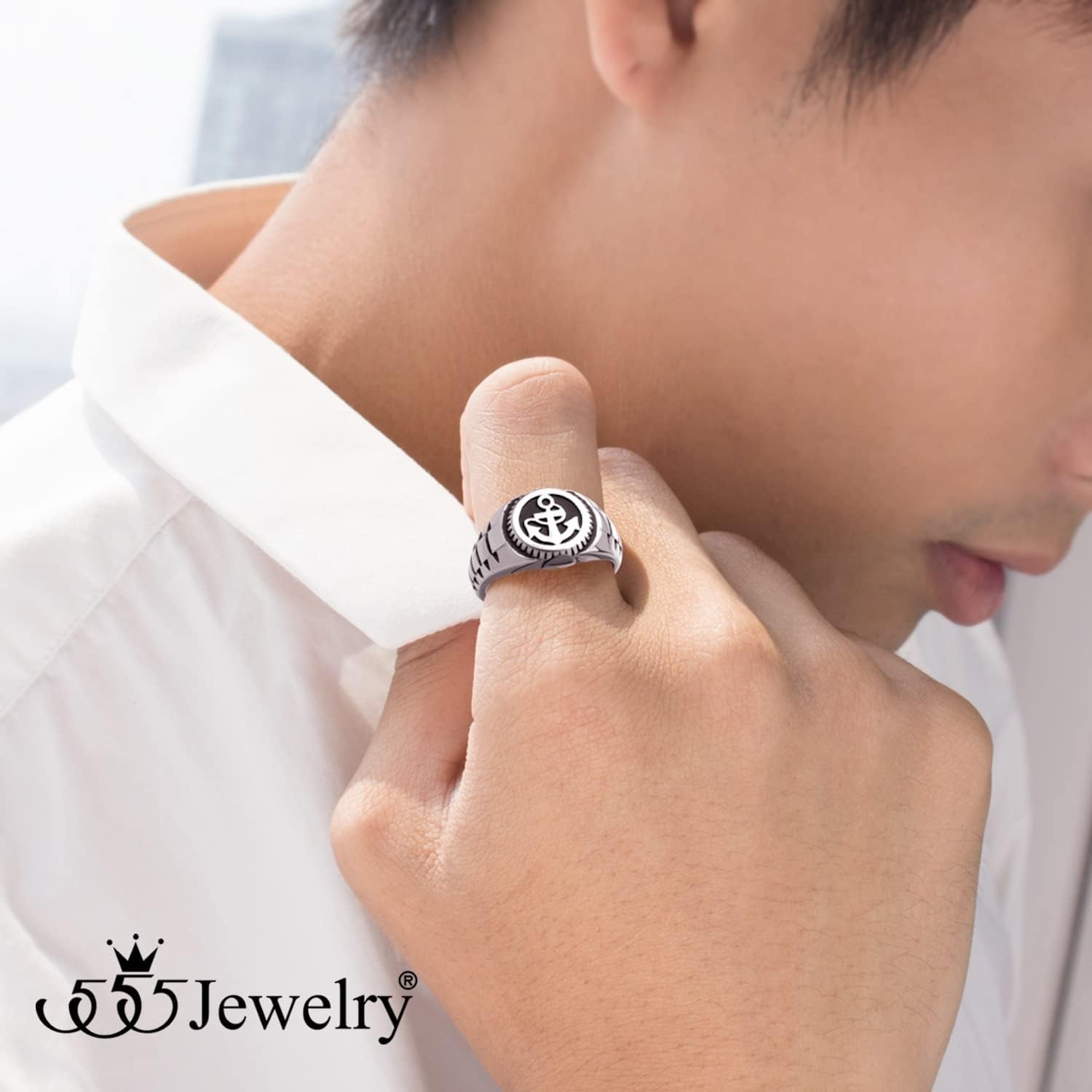 image:image555Jewelry Stainless Steel Modern Nautical Pirate Sailor Anchor Signet Ring for MenSilver