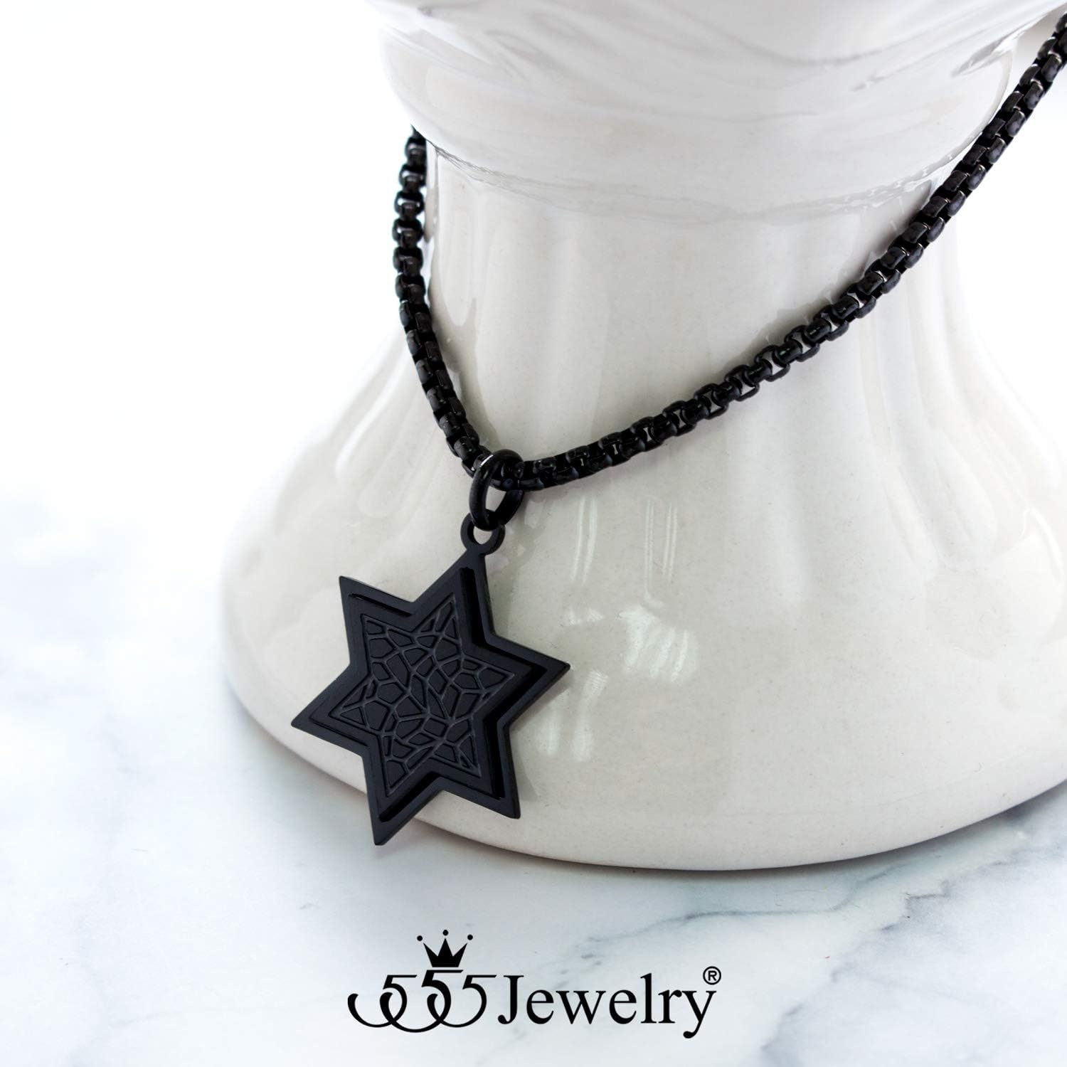image:image555Jewelry Stainless Steel Patterned Star of David Necklace for Men amp Women 1624 Inch Box ChainBlack
