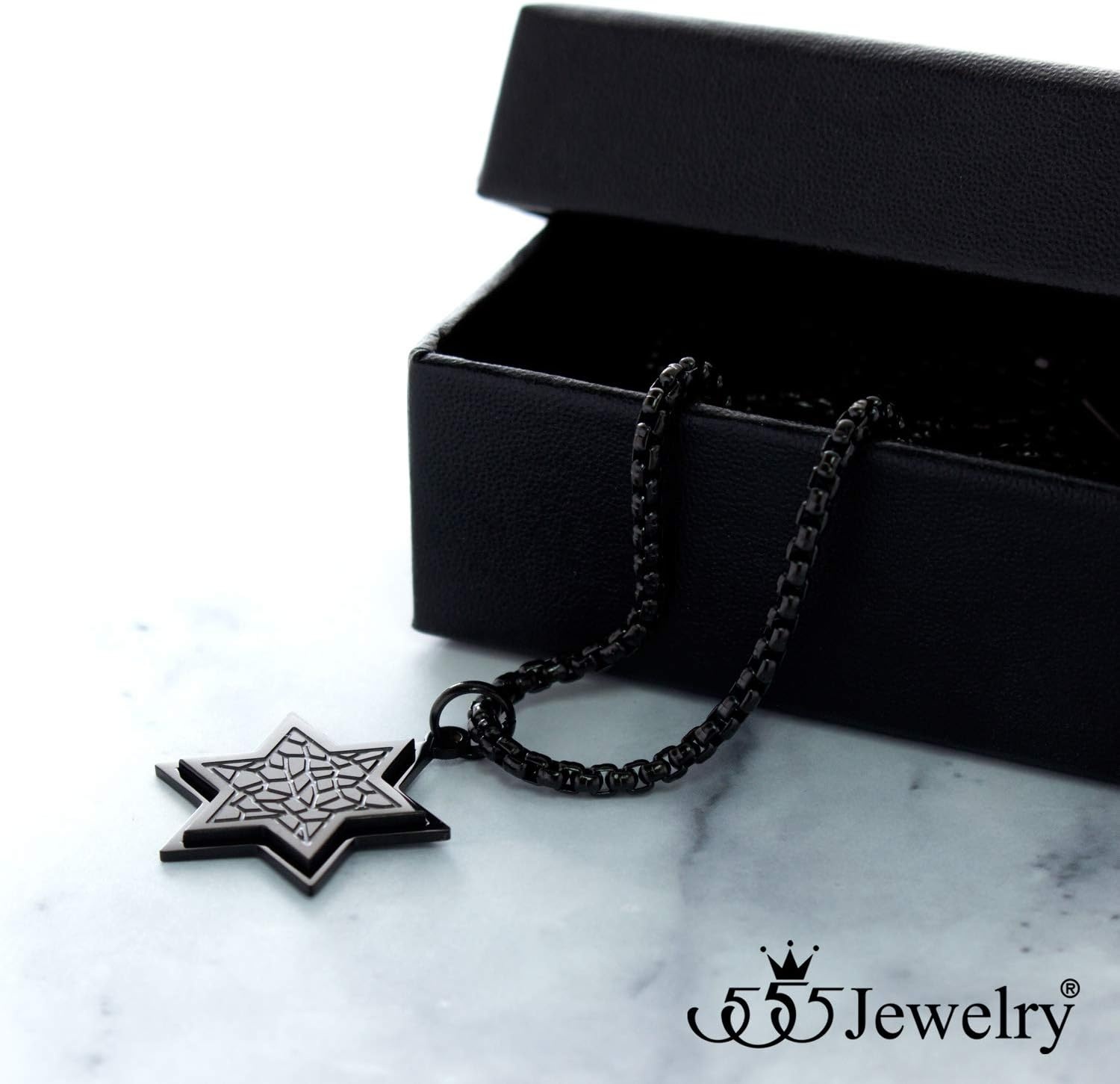 image:image555Jewelry Stainless Steel Patterned Star of David Necklace for Men amp Women 1624 Inch Box ChainBlack