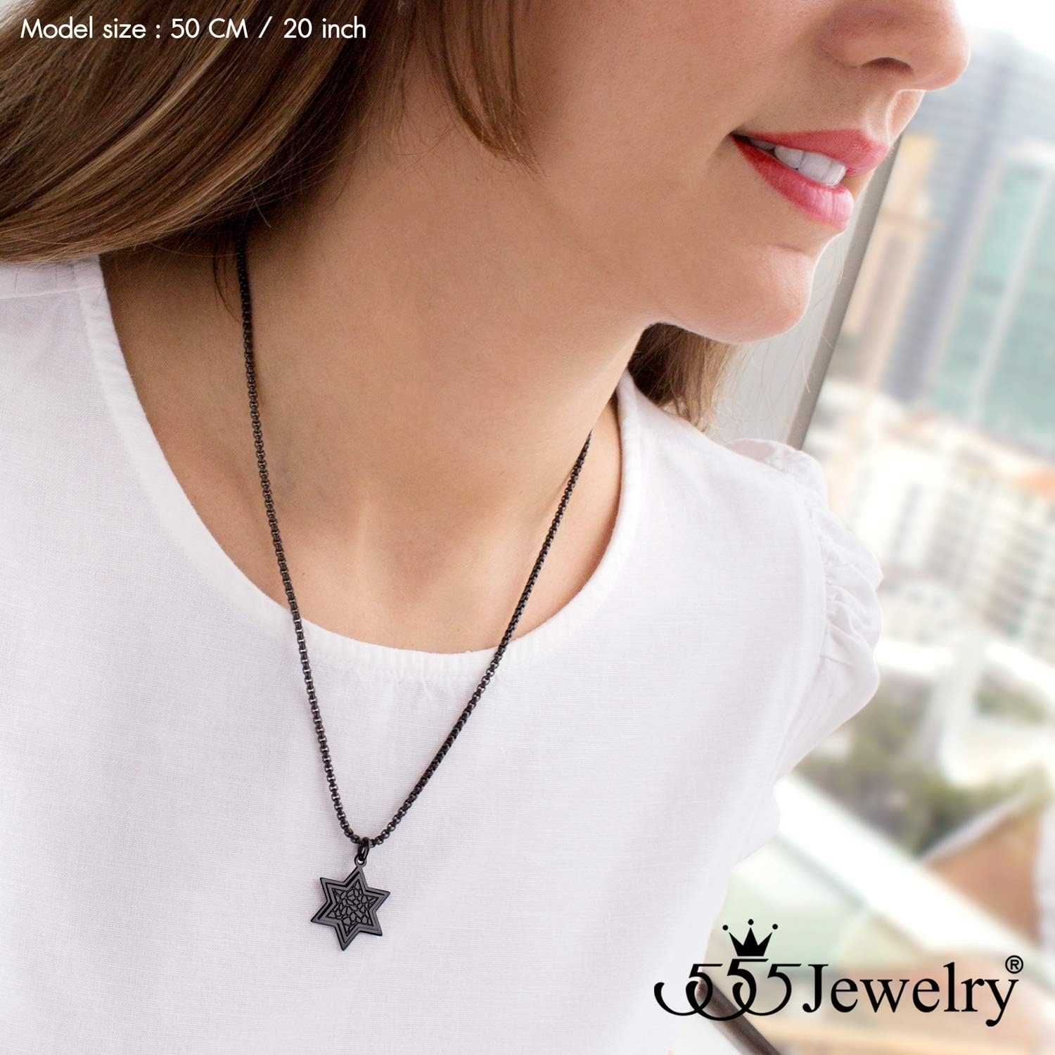 image:image555Jewelry Stainless Steel Patterned Star of David Necklace for Men amp Women 1624 Inch Box ChainBlack