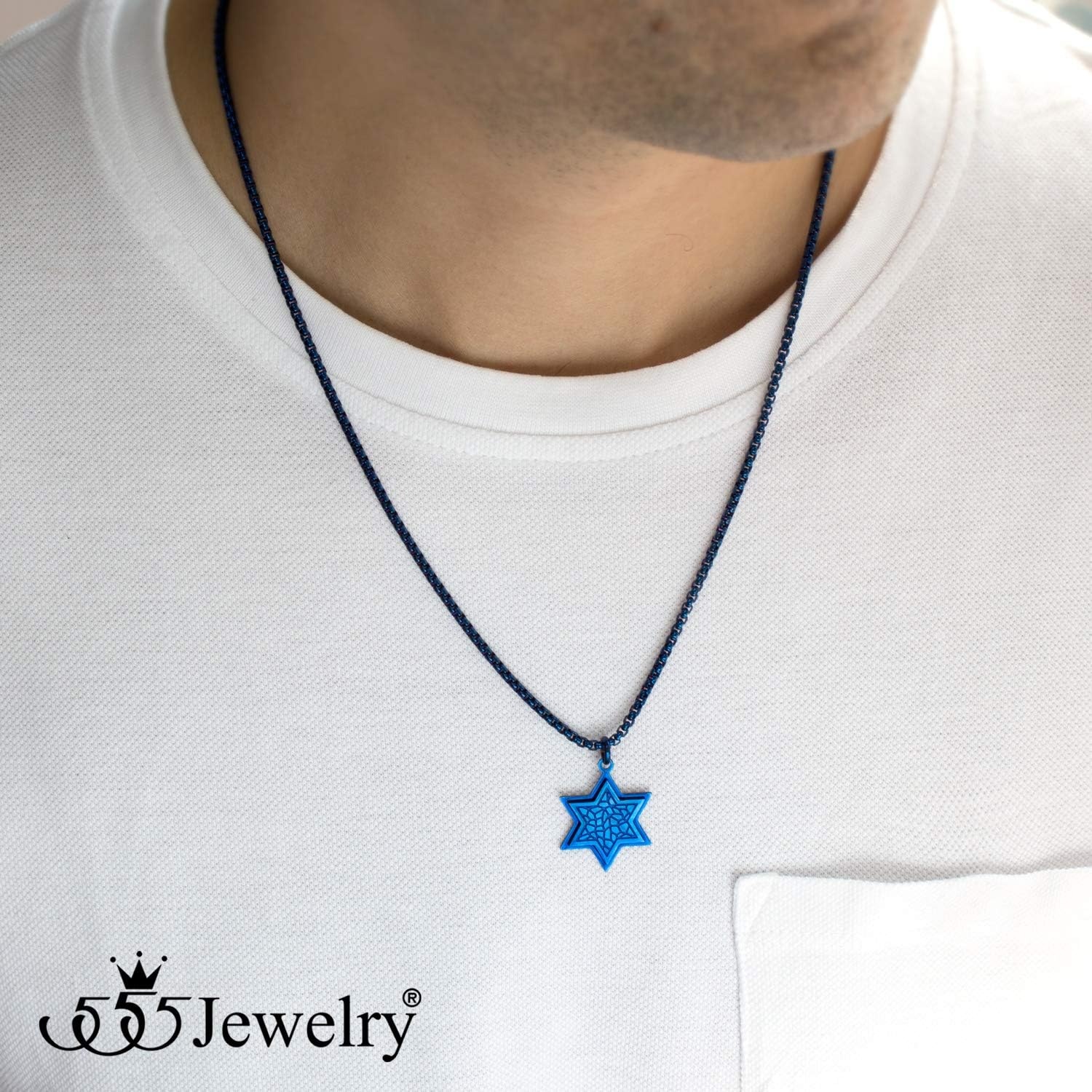 image:image555Jewelry Stainless Steel Patterned Star of David Necklace for Men amp Women 1624 Inch Box ChainBlue