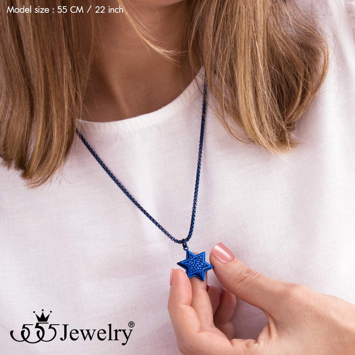 image:image555Jewelry Stainless Steel Patterned Star of David Necklace for Men amp Women 1624 Inch Box ChainBlue