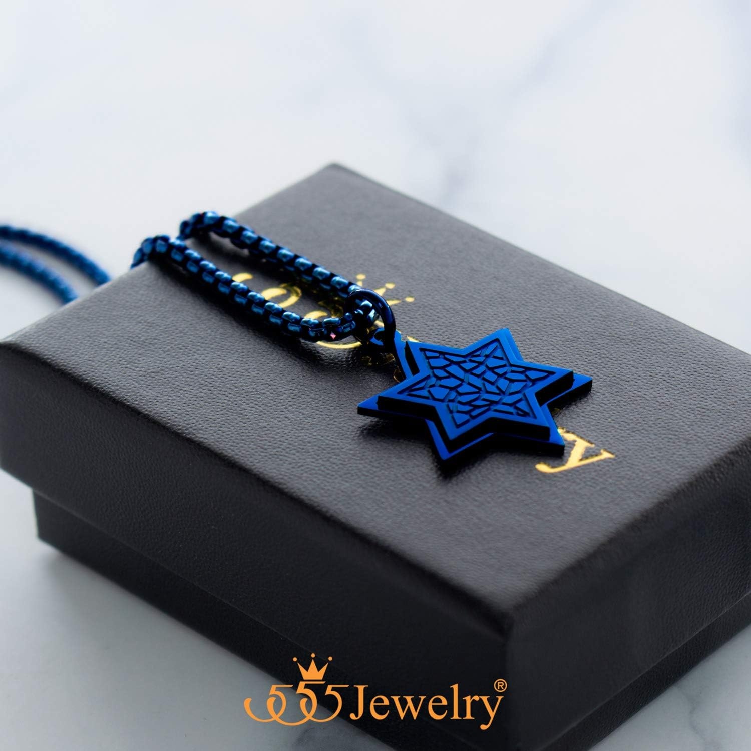 image:image555Jewelry Stainless Steel Patterned Star of David Necklace for Men amp Women 1624 Inch Box ChainBlue